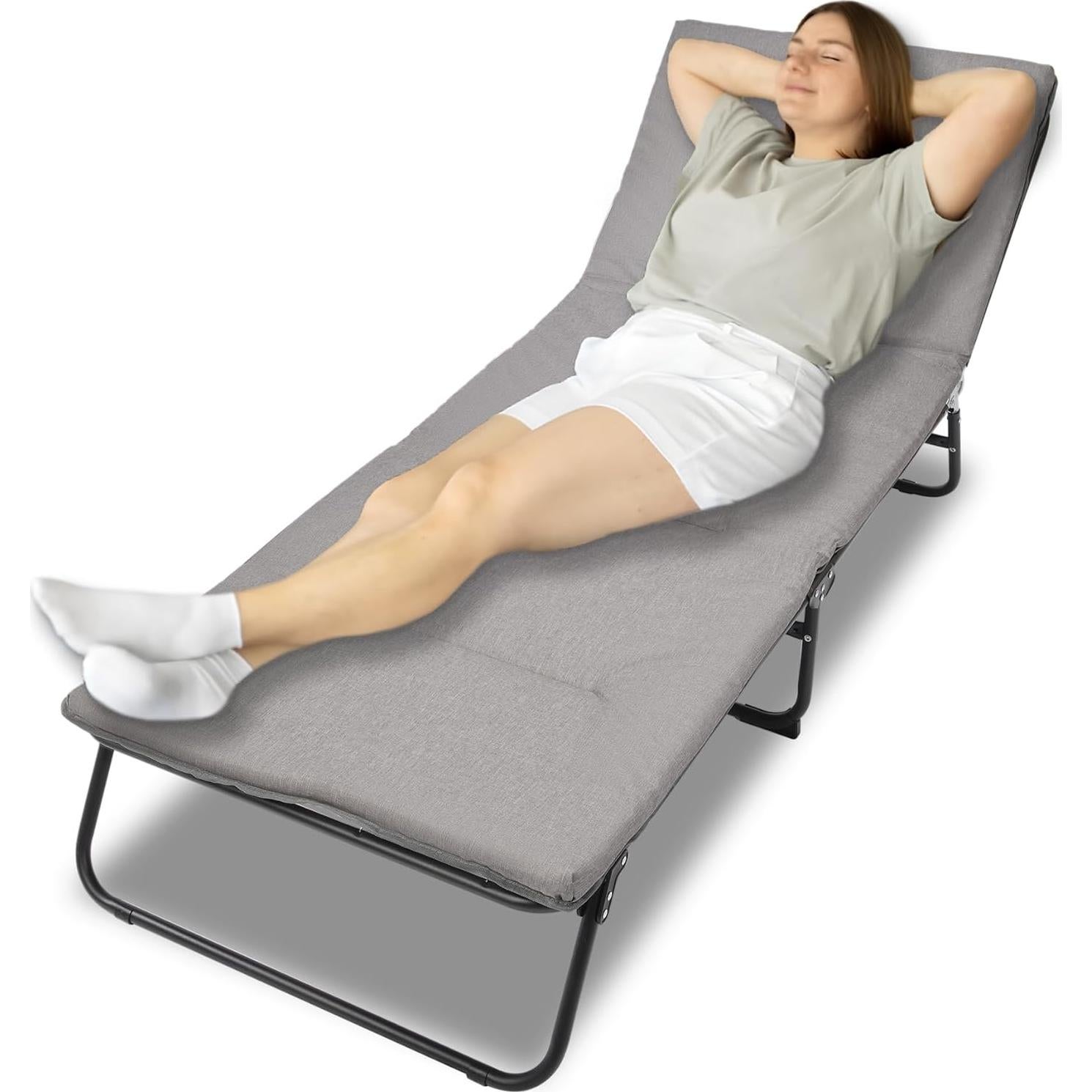 Cama Plegable Camping FUCIHOMA Gris 1200D Ajustable 5 Ángulos