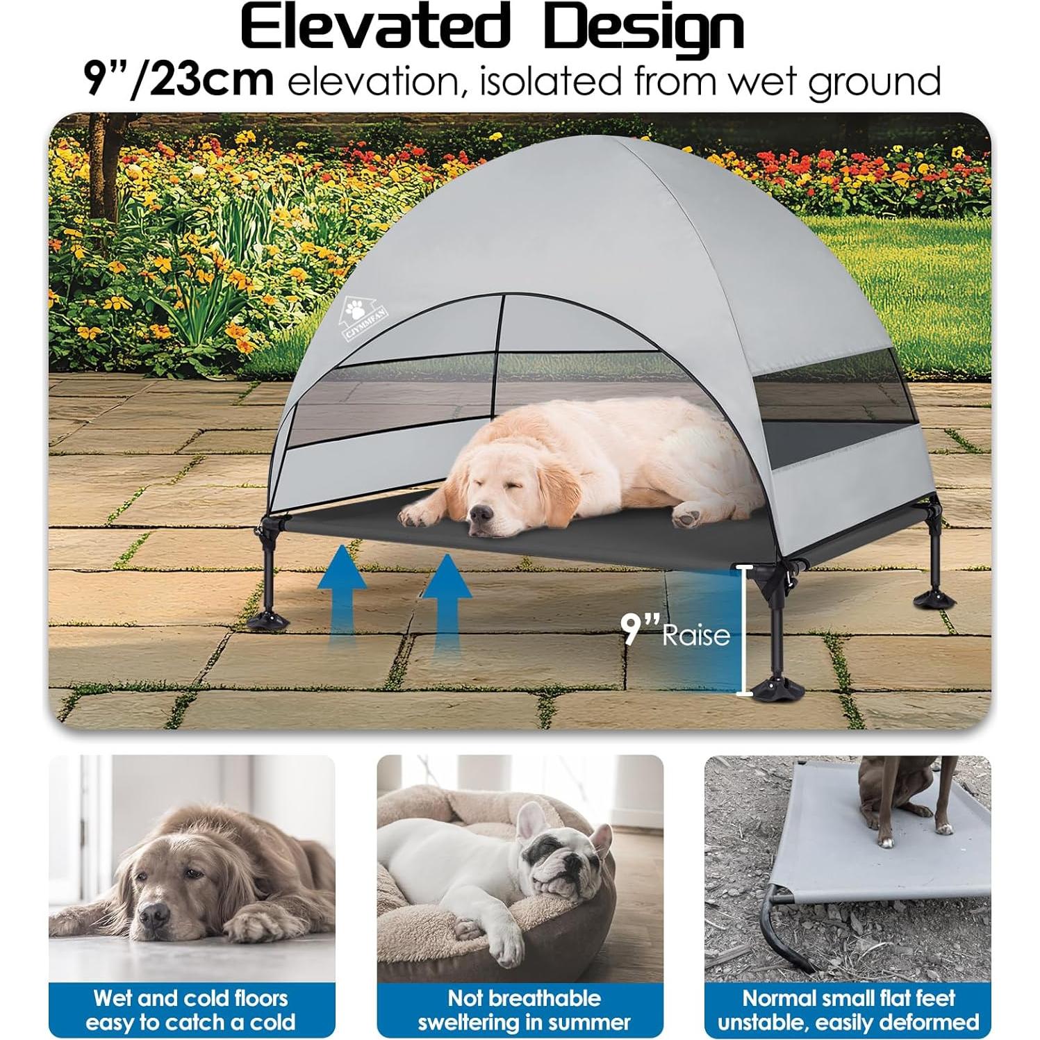 Cama Elevada para Perros CJYMMFAN con Dosel Impermeable 106.68x76.2cm