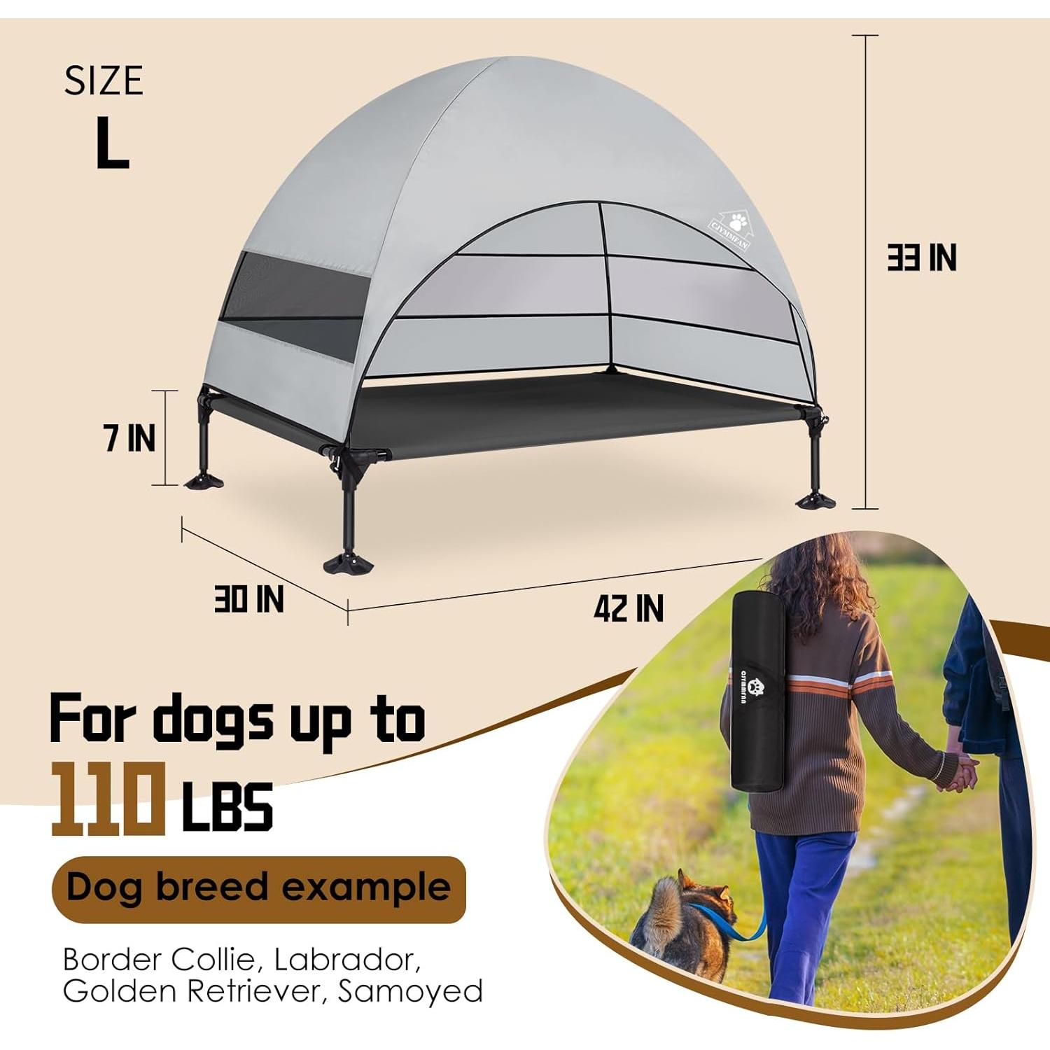 Cama Elevada para Perros CJYMMFAN con Dosel Impermeable 106.68x76.2cm