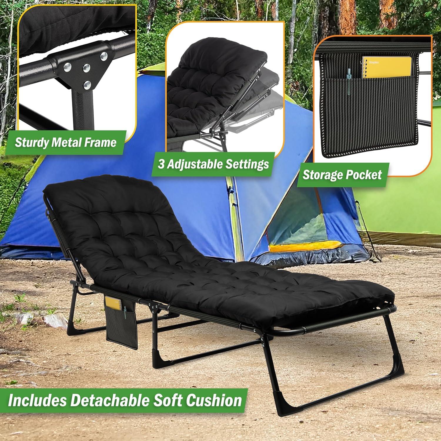 Cama Plegable con Colchón Wakeman para Adultos 200kg Negra