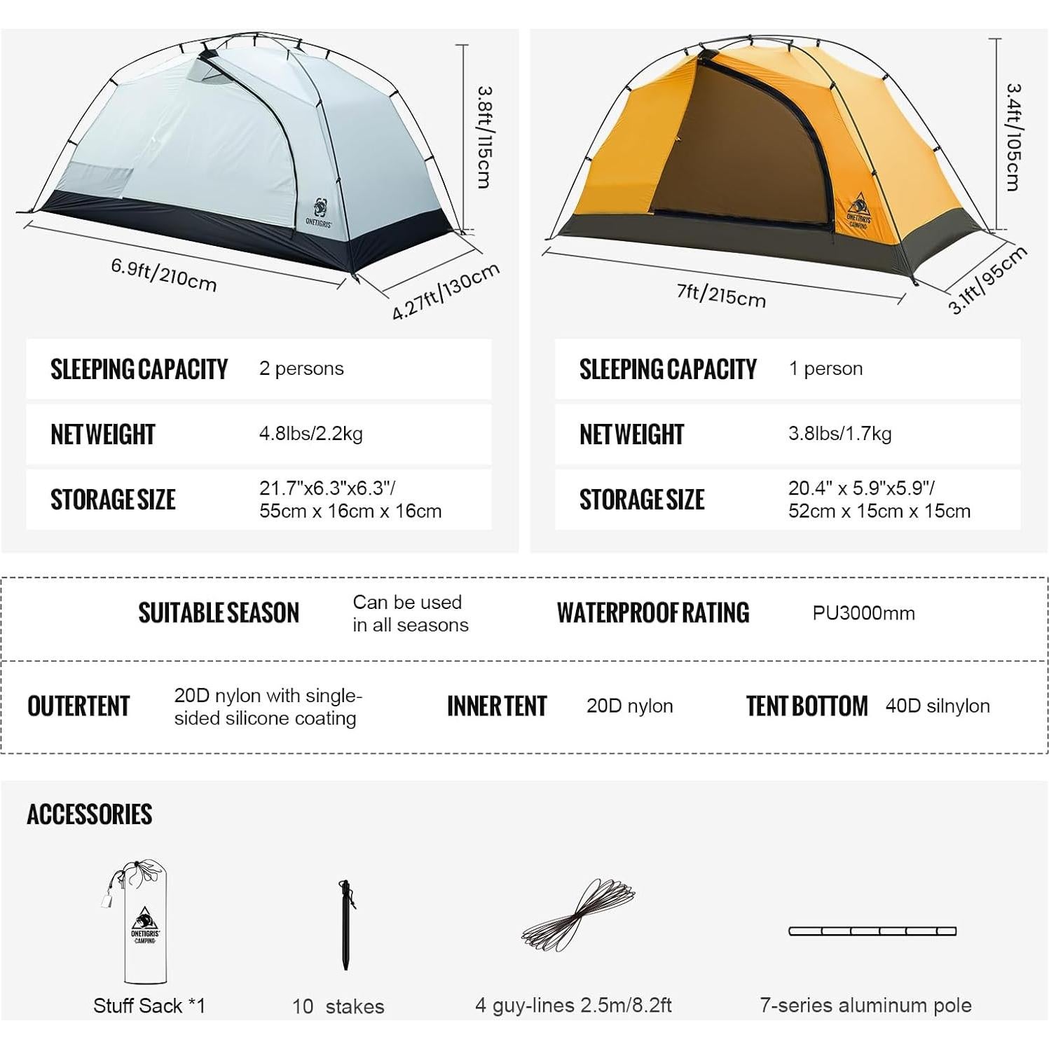 Carpa de Camping OneTigris STELLA 4 Estaciones 2 Personas Impermeable