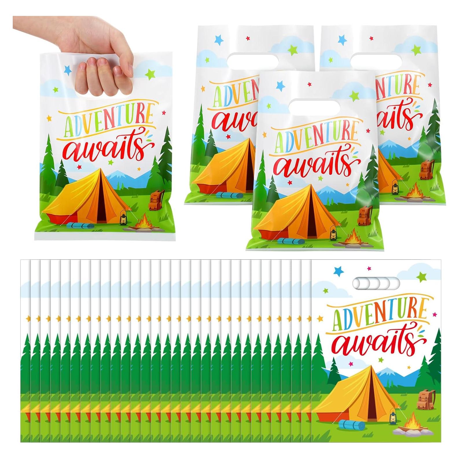 100 Bolsas de Regalo de Fiesta Temática Camping Motipuns 17.78x24.13cm