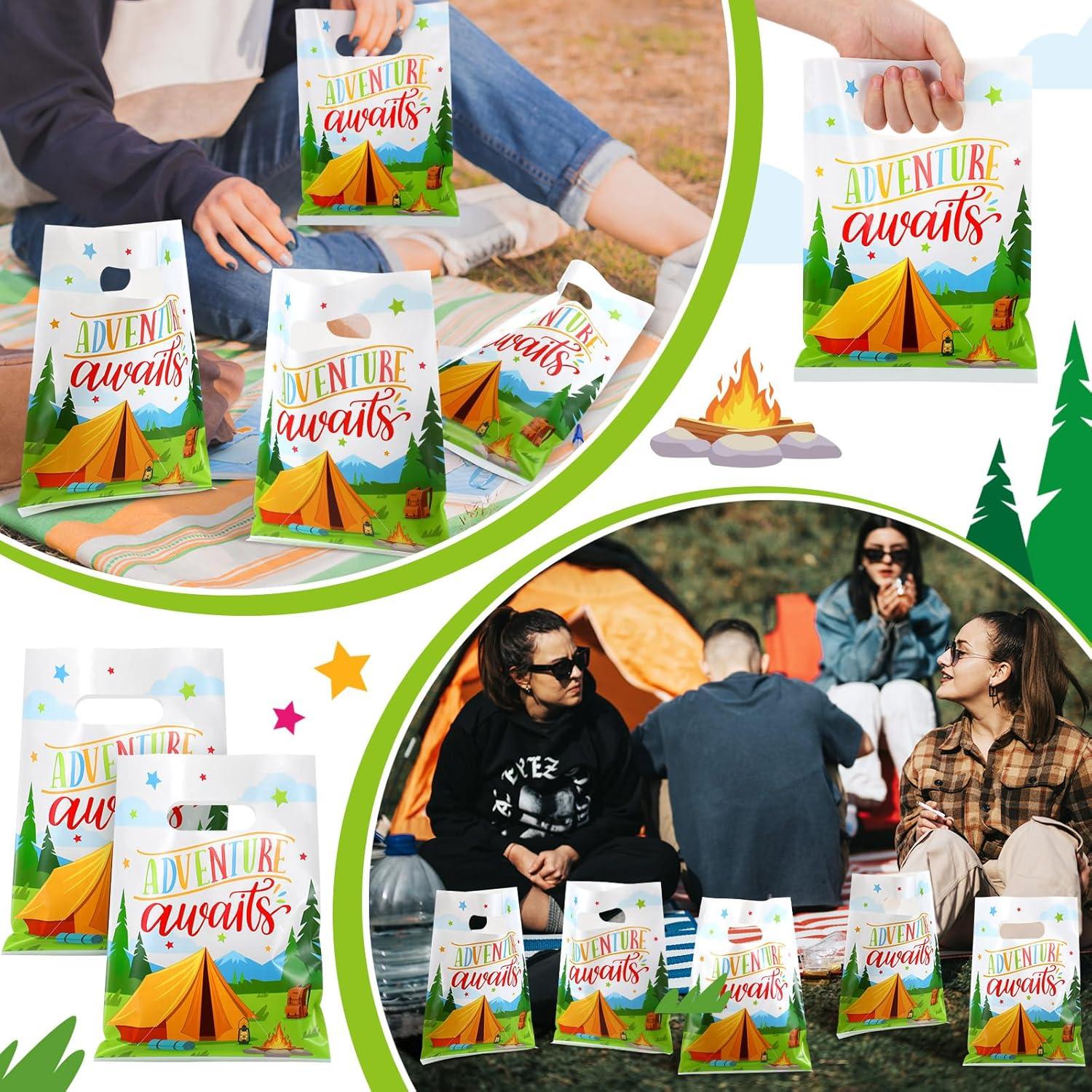 100 Bolsas de Regalo de Fiesta Temática Camping Motipuns 17.78x24.13cm