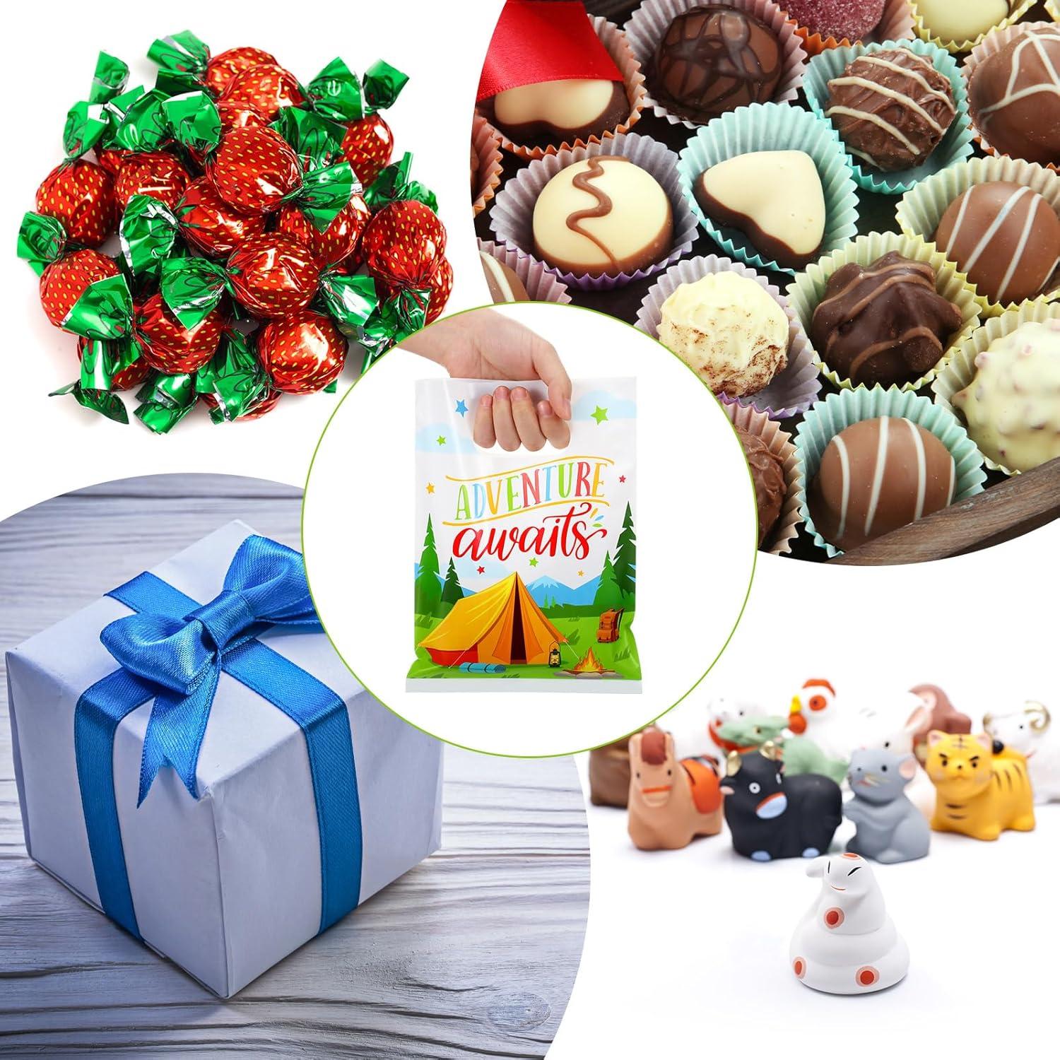 100 Bolsas de Regalo de Fiesta Temática Camping Motipuns 17.78x24.13cm