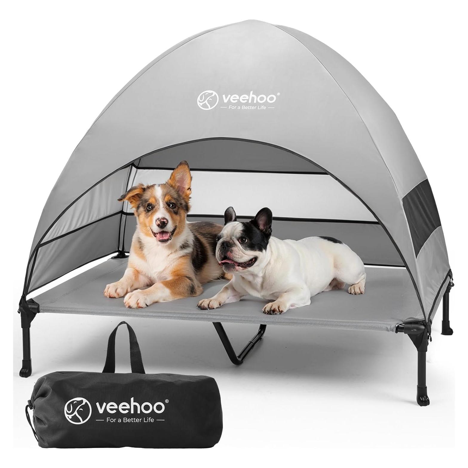 Cama Elevada para Perros Veehoo XL con Dosel Gris 124.5x83.8cm