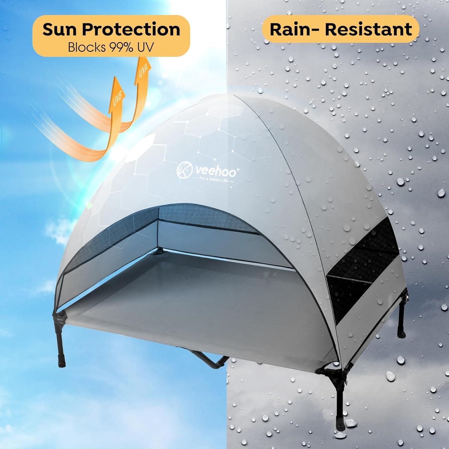 Cama Elevada para Perros Veehoo XL con Dosel Gris 124.5x83.8cm