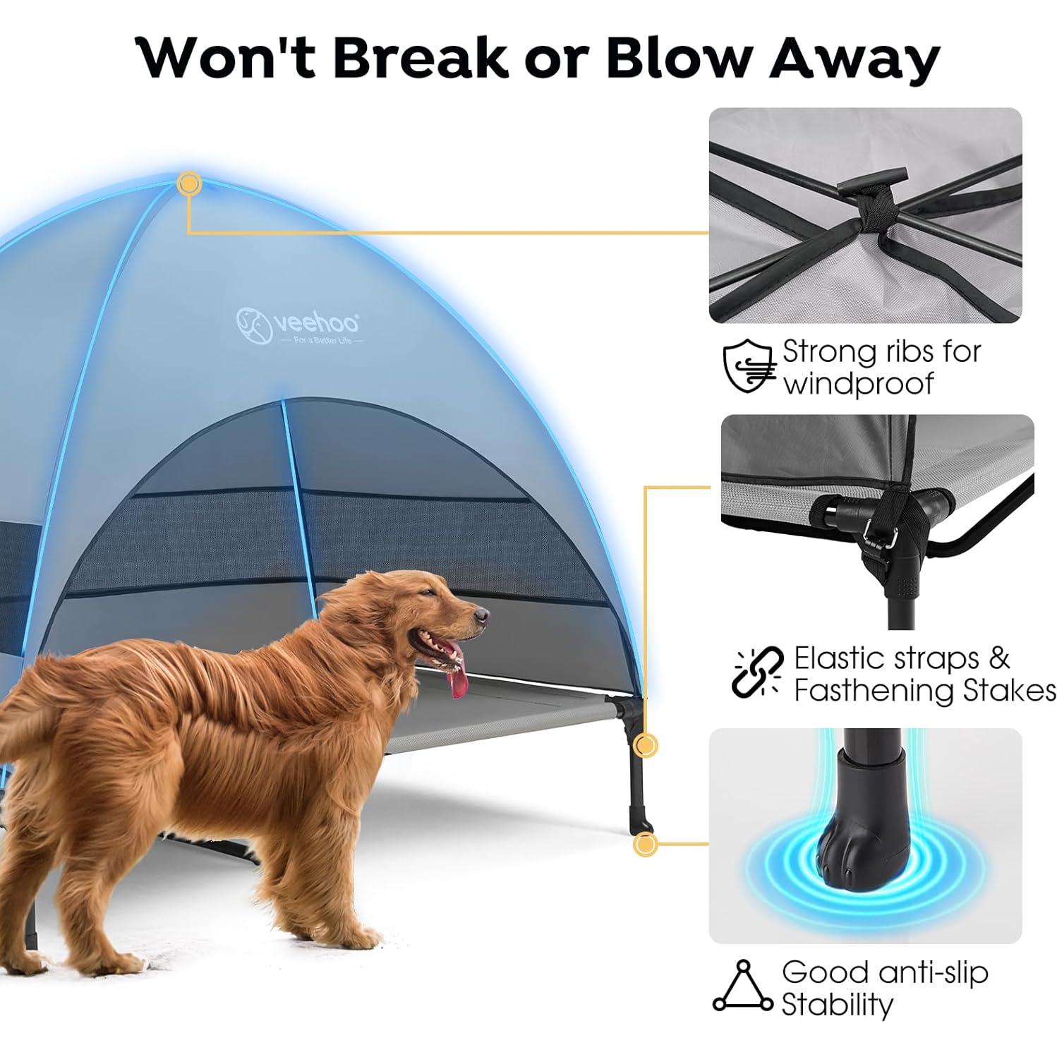 Cama Elevada para Perros Veehoo XL con Dosel Gris 124.5x83.8cm