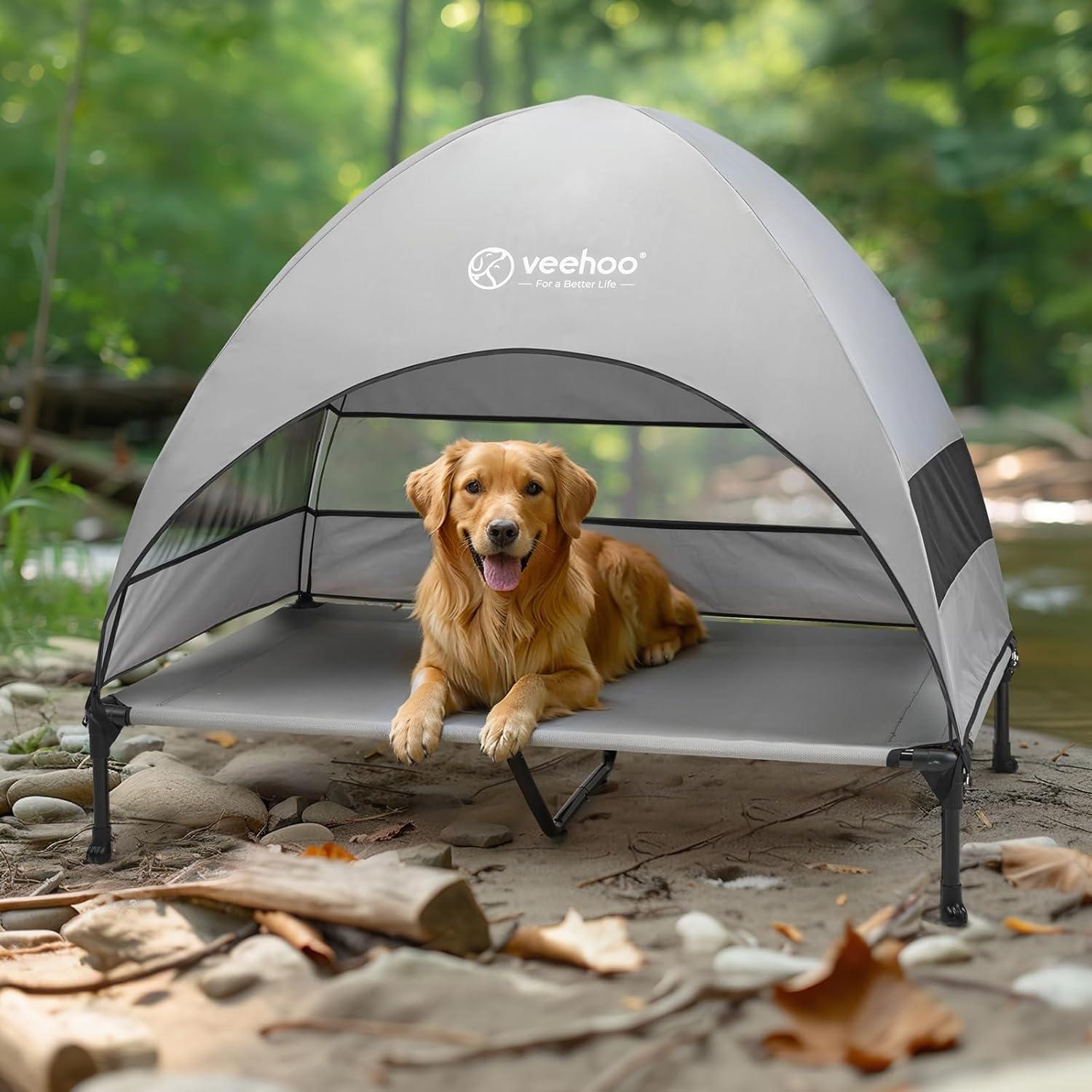 Cama Elevada para Perros Veehoo XL con Dosel Gris 124.5x83.8cm