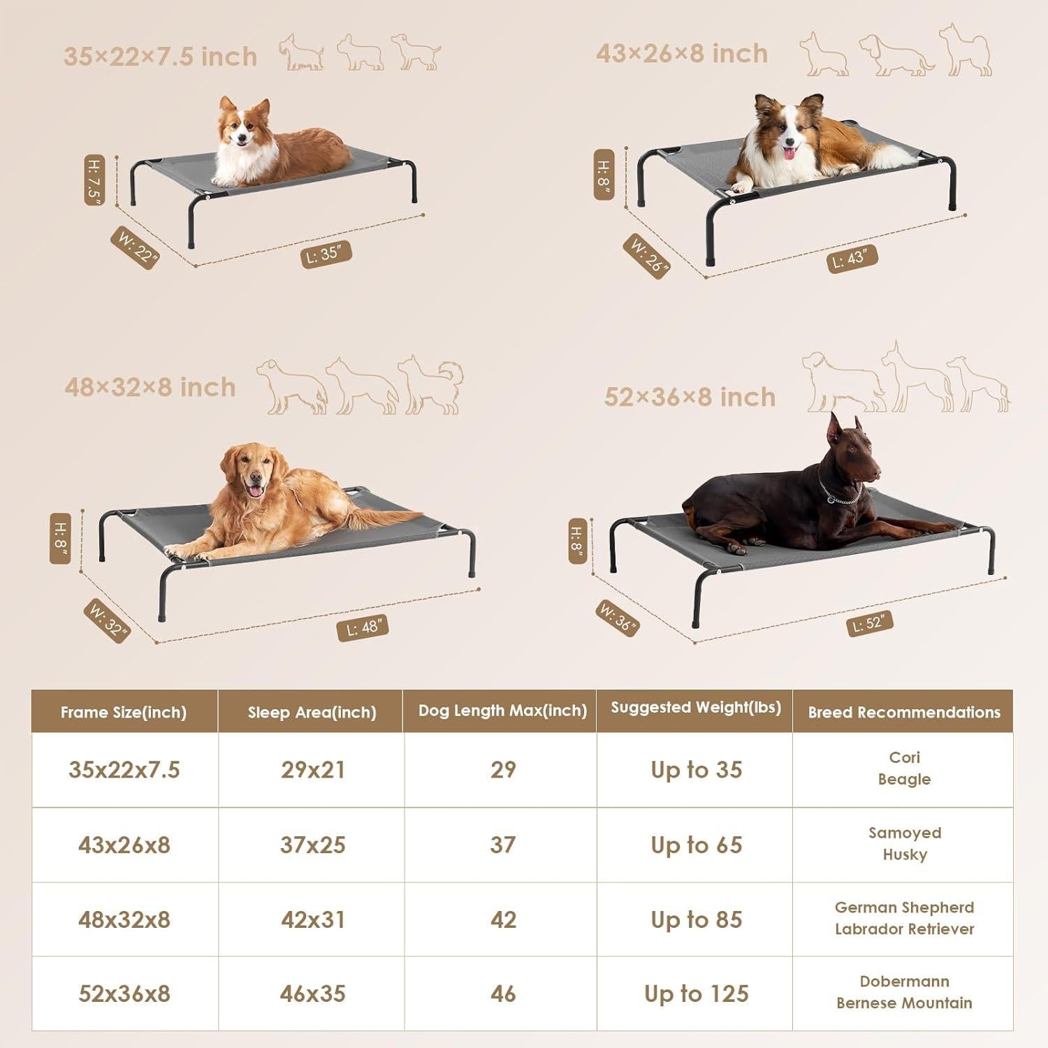Cama Elevada para Perros Grandes EHEYCIGA 109x66 cm Impermeable