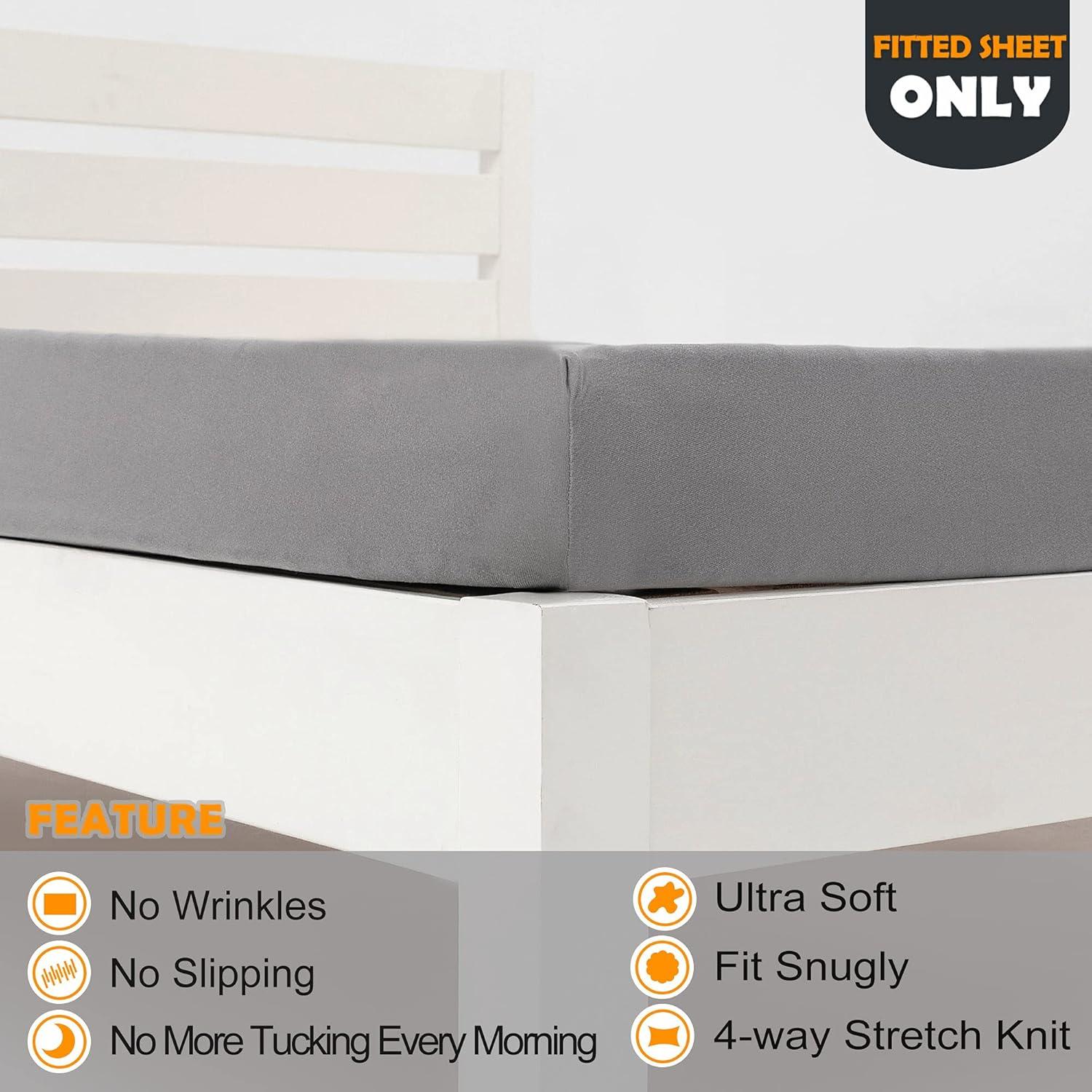 Sábana Ajustable N&Y HOME Cama Individual Jersey Gris Claro