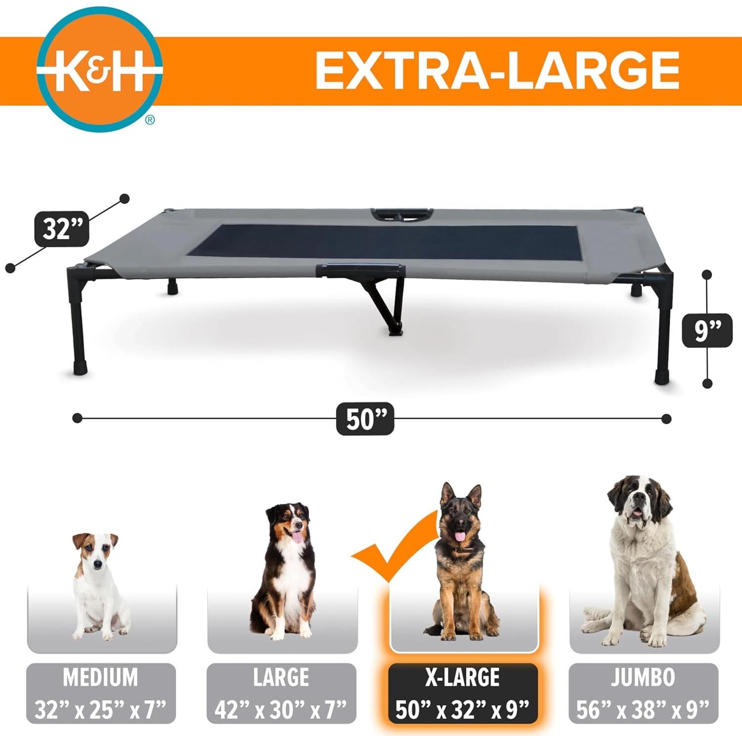 Cama Elevada para Perros K&H Pet Products XL 127x81cm Gris