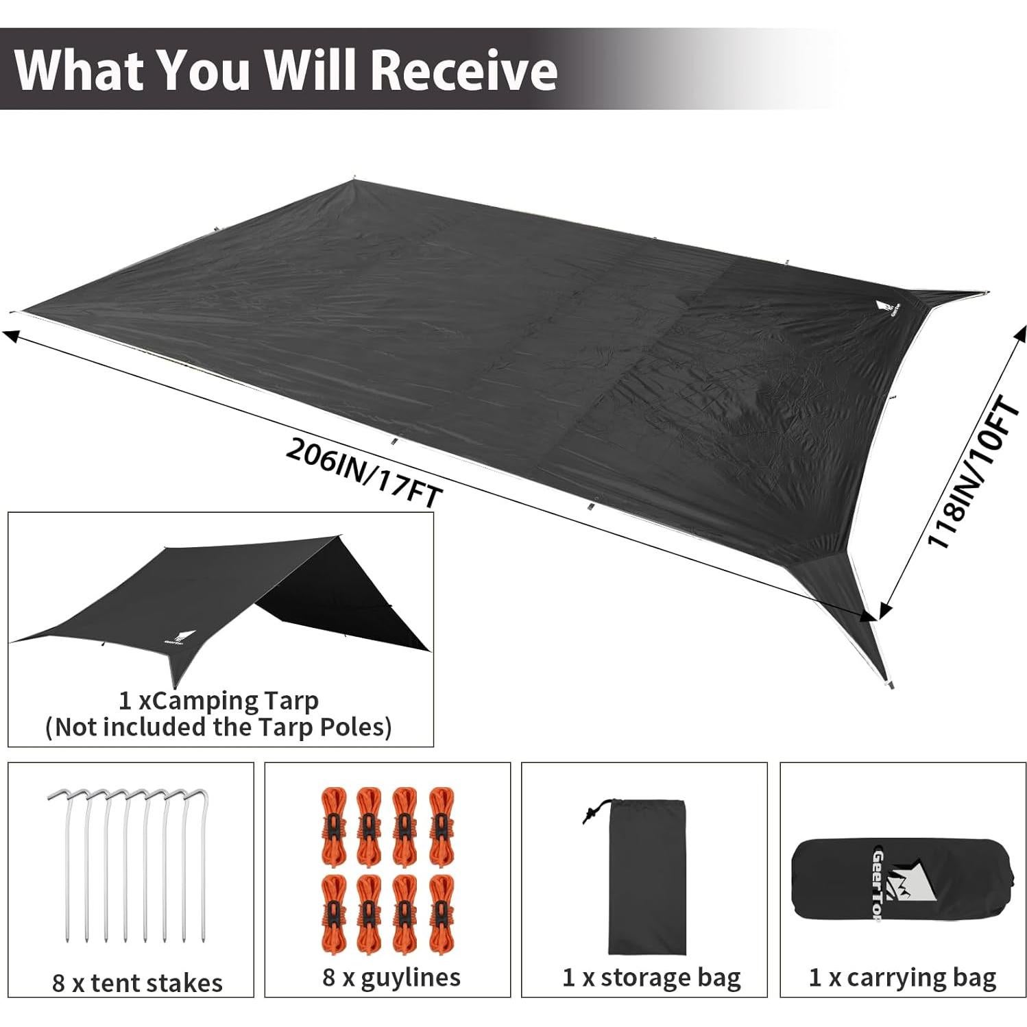 Toldo Impermeable GEERTOP 5.2x3.0m para Acampar