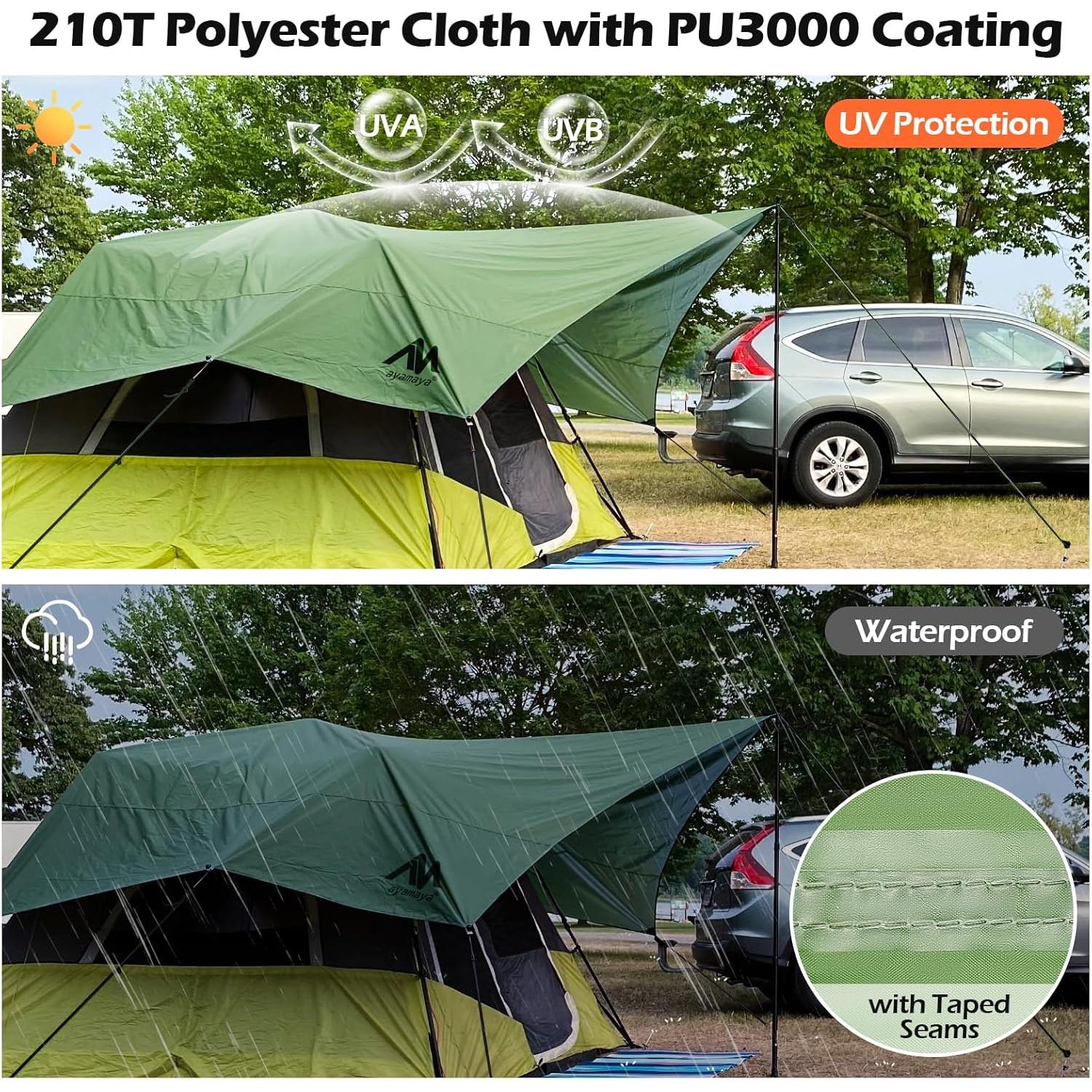 Lona de Camping AYAMAYA 3x4.5m Impermeable con Postes