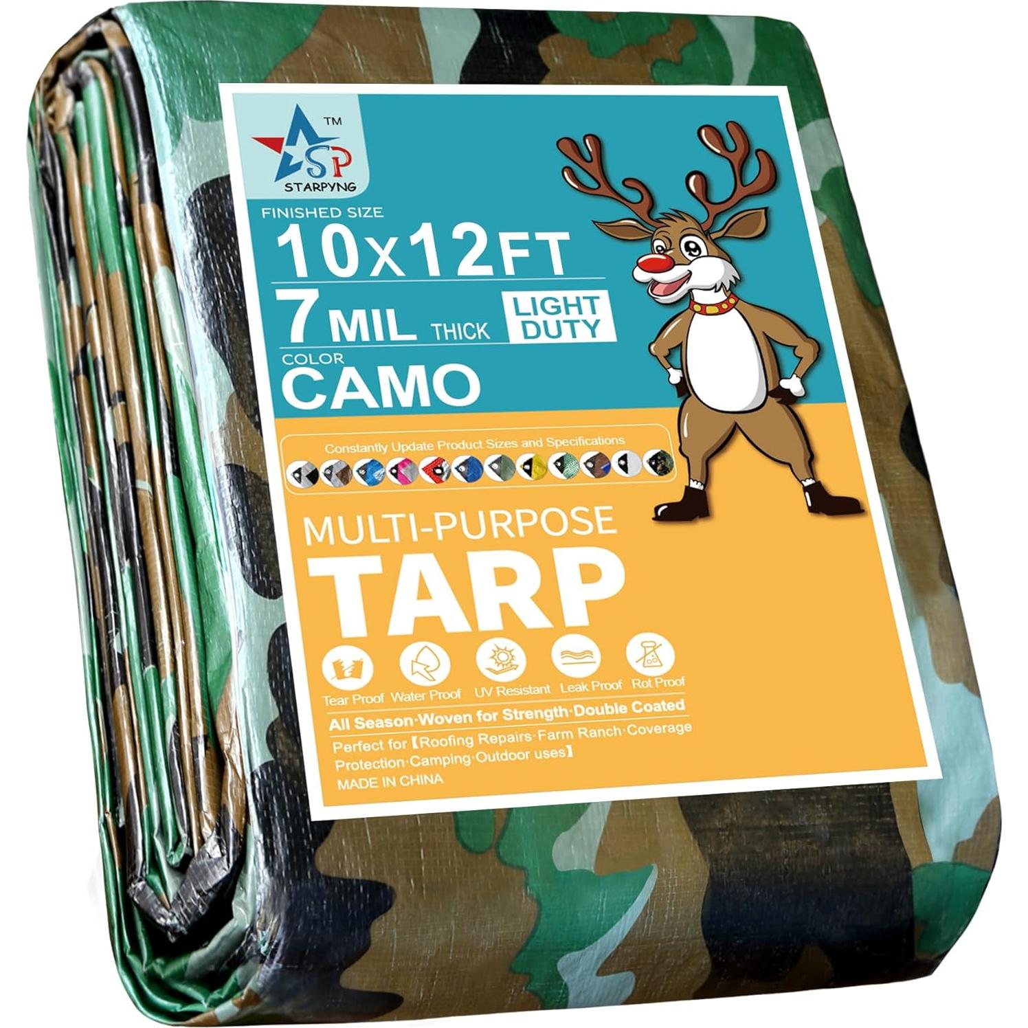 Lona Impermeable STARPYNG 7 Mil Camo 3x3.6 m Resistente UV