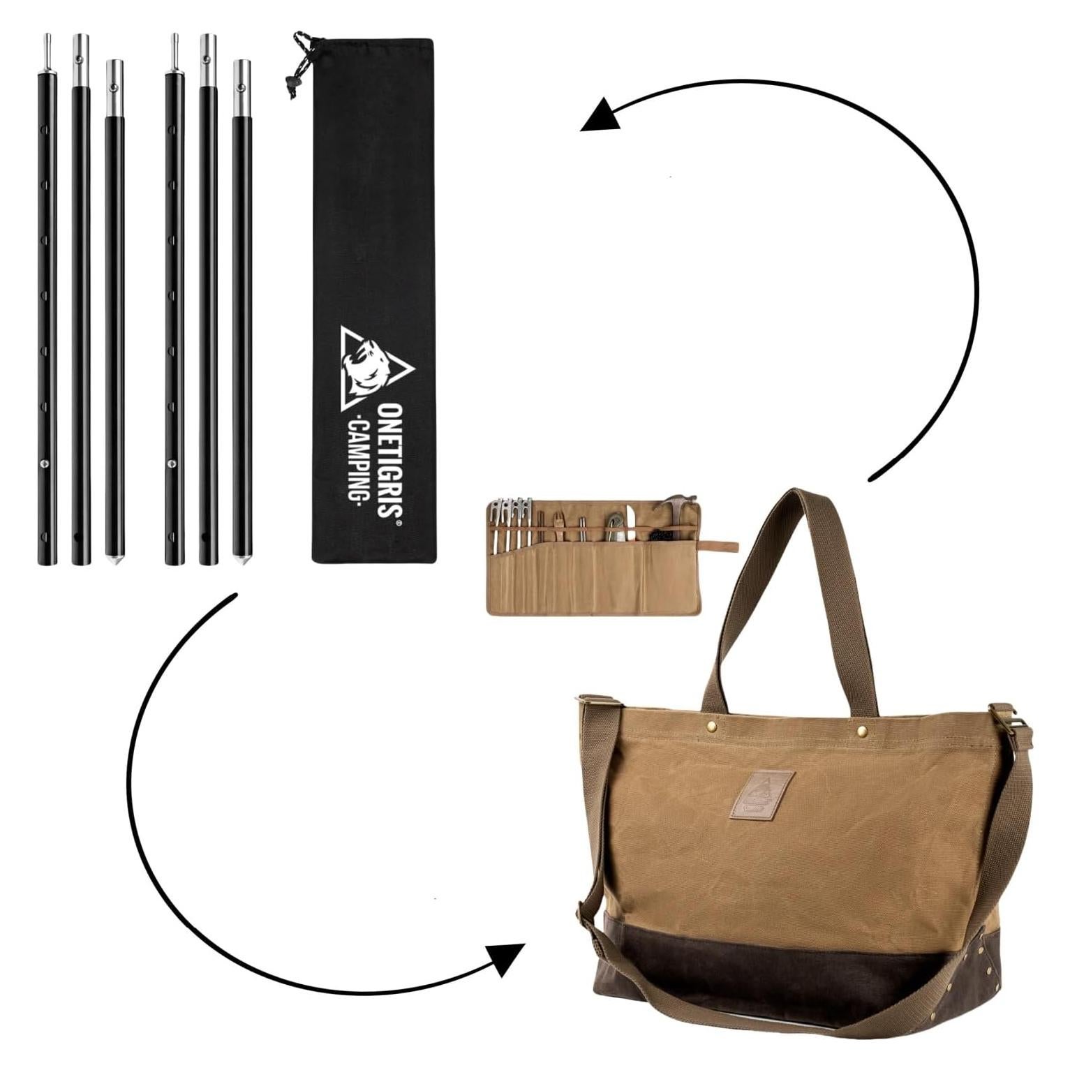 Bolsa de Almacenamiento OneTigris 36L y Postes de Tienda Ajustables