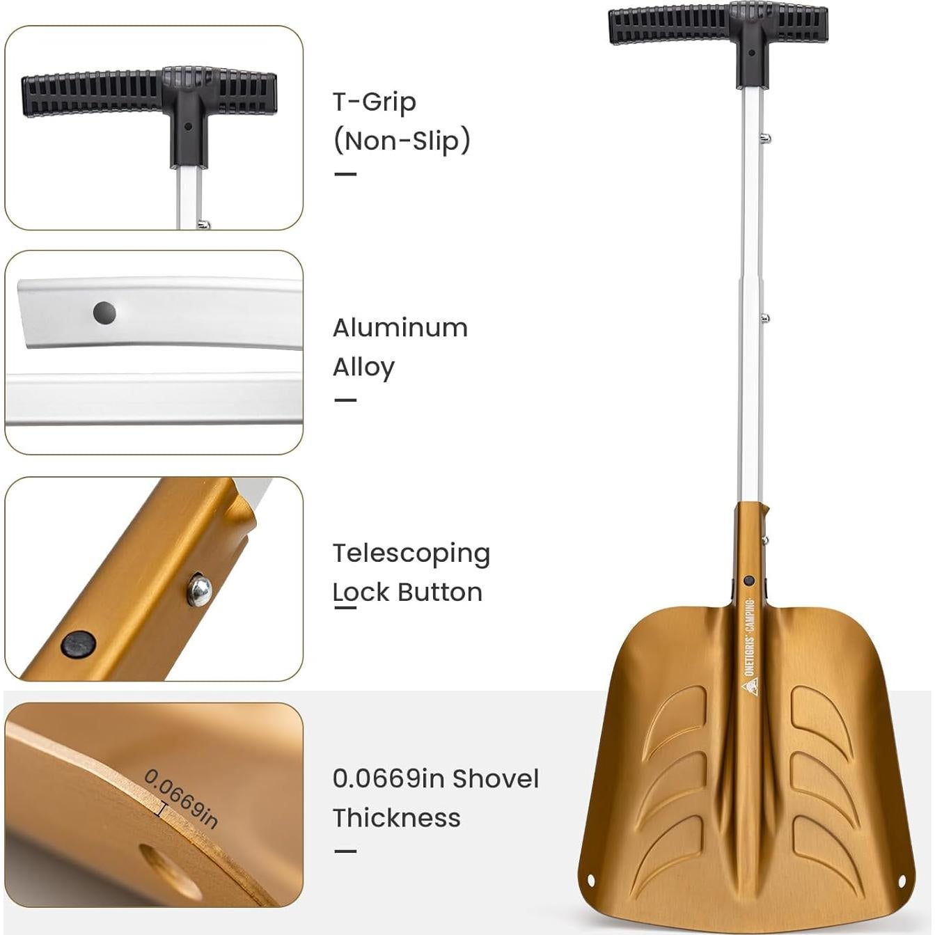 Pala de Nieve Plegable OneTigris 66 cm con Cepillo Raspador