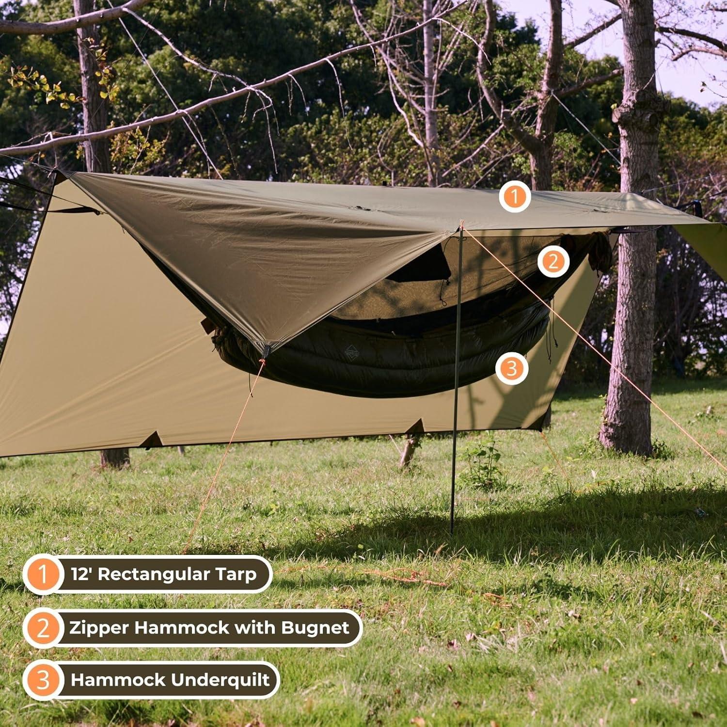 Hamaca de Camping Onewind 3.4m con Toldo de Lluvia 3.7x3m