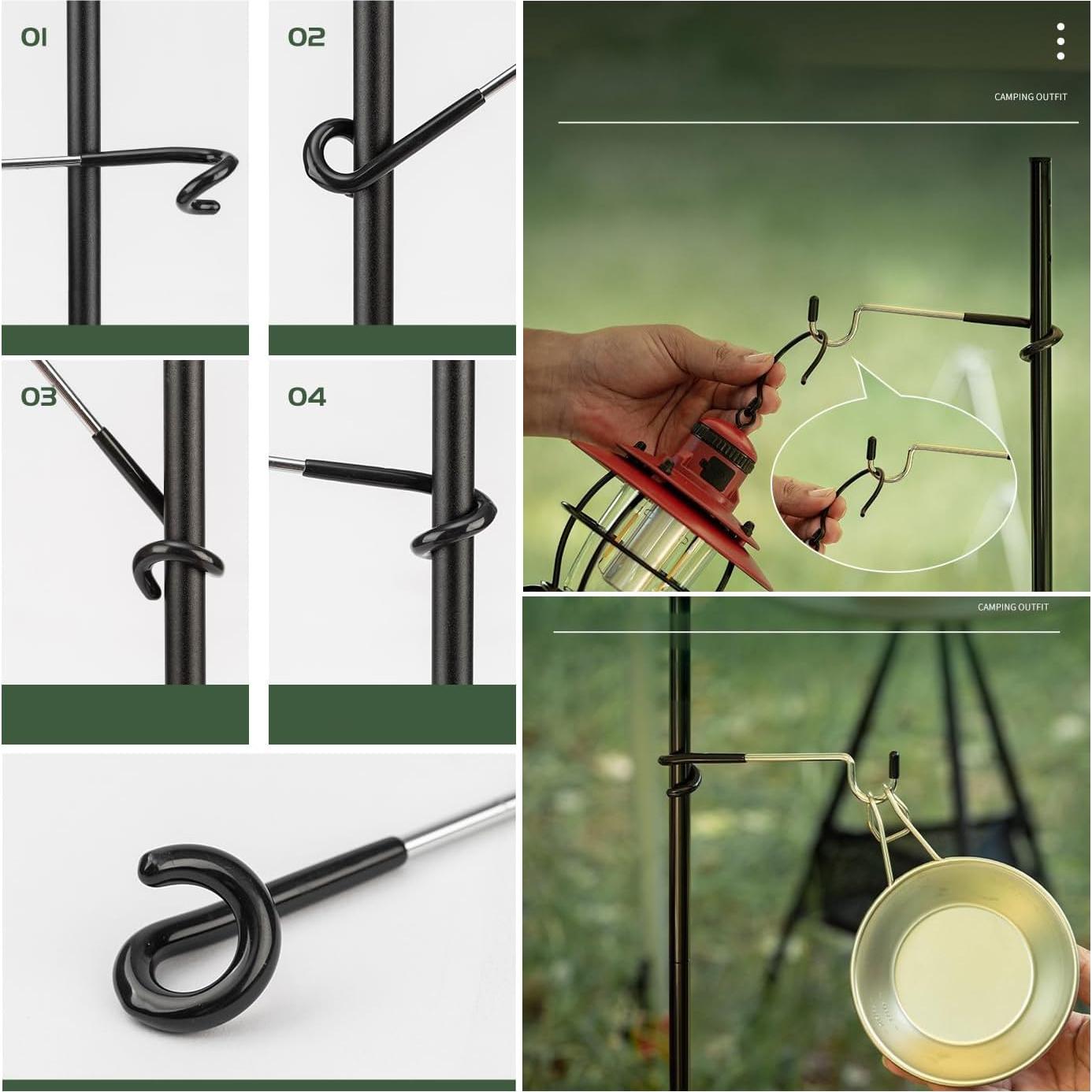 4 Ganchos Soporte de Lámpara Camping SquEqu Acero Inoxidable