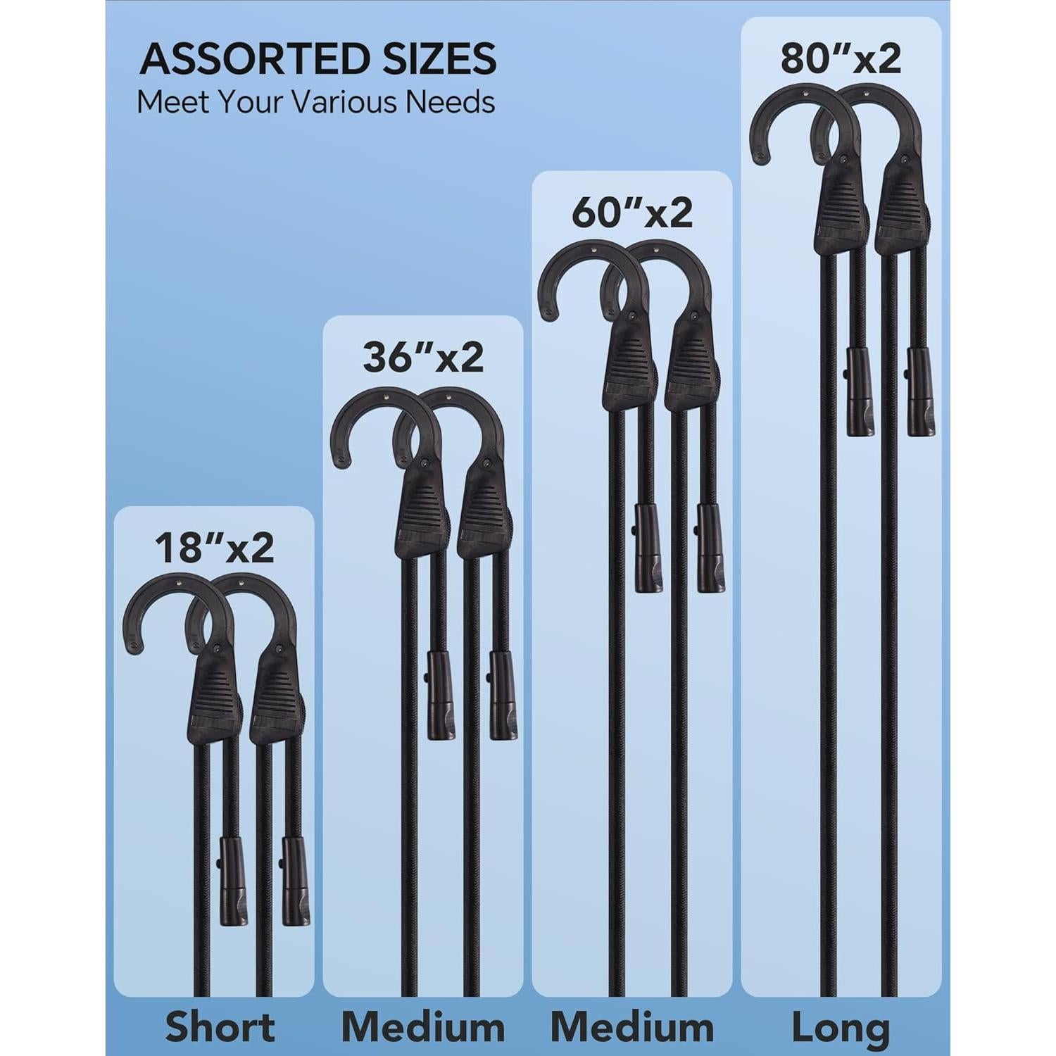 Cuerdas Bungee Ajustables LuckyStraps 8 Pcs 45.72-203.2 cm