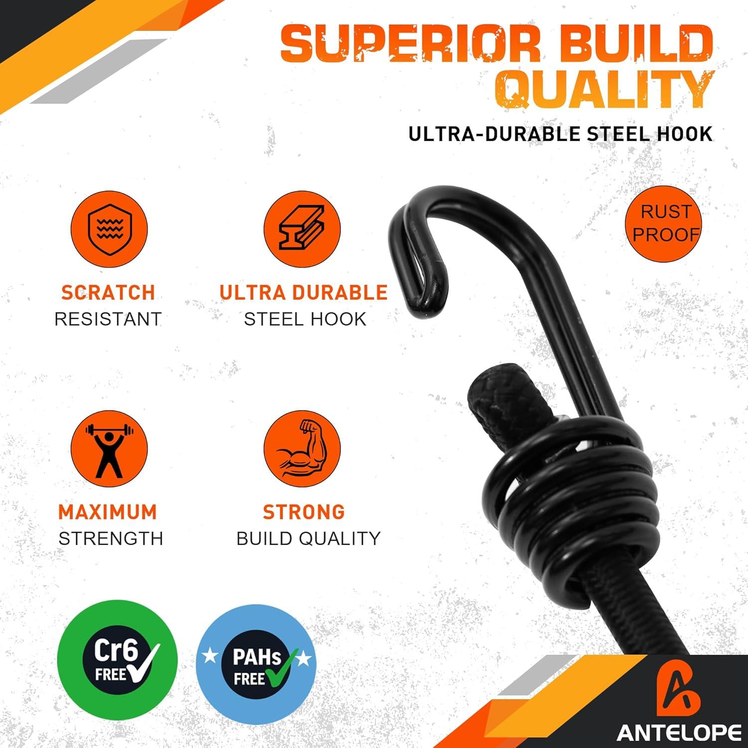 Juego de Cuerdas Bungee Ajustables ANTELOPE 20 Piezas 91.44 cm