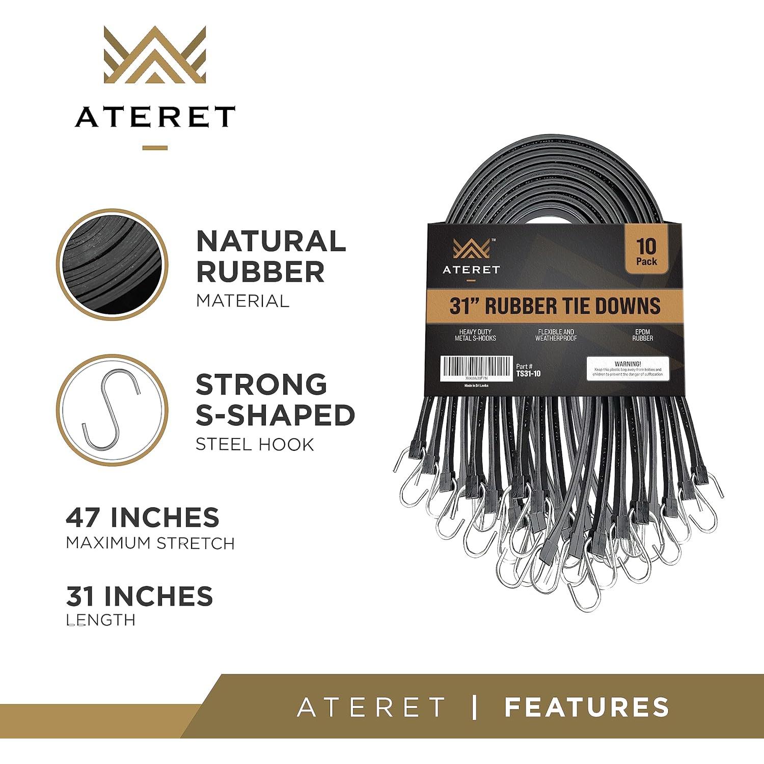 Cuerdas Bungee de Goma ATERET 78.74 cm con Ganchos - Paquete de 10