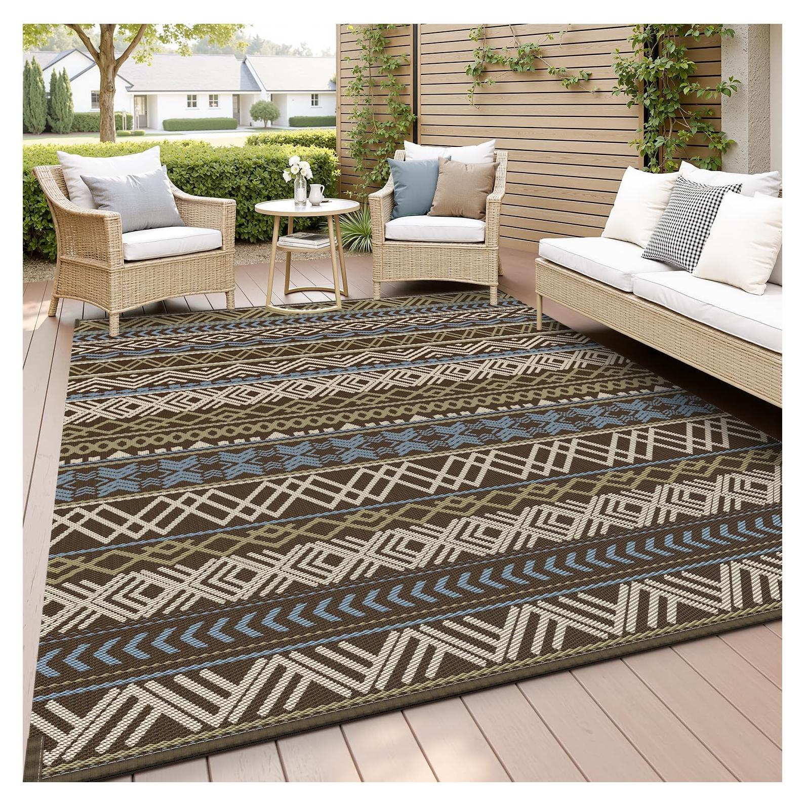 Alfombra Exterior Impermeable MontVoo 5x8 Reversible Boho