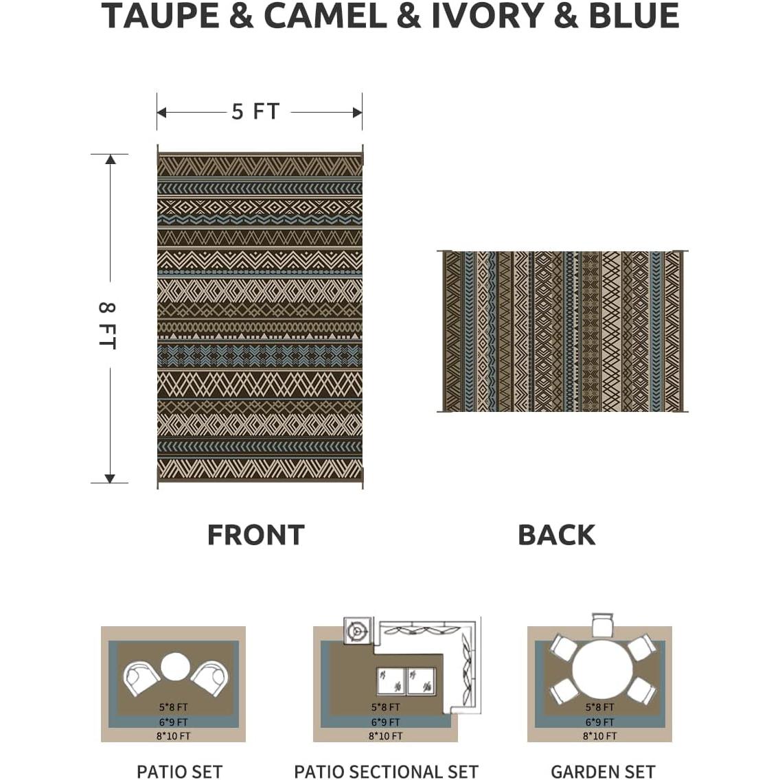 Alfombra Exterior Impermeable MontVoo 5x8 Reversible Boho