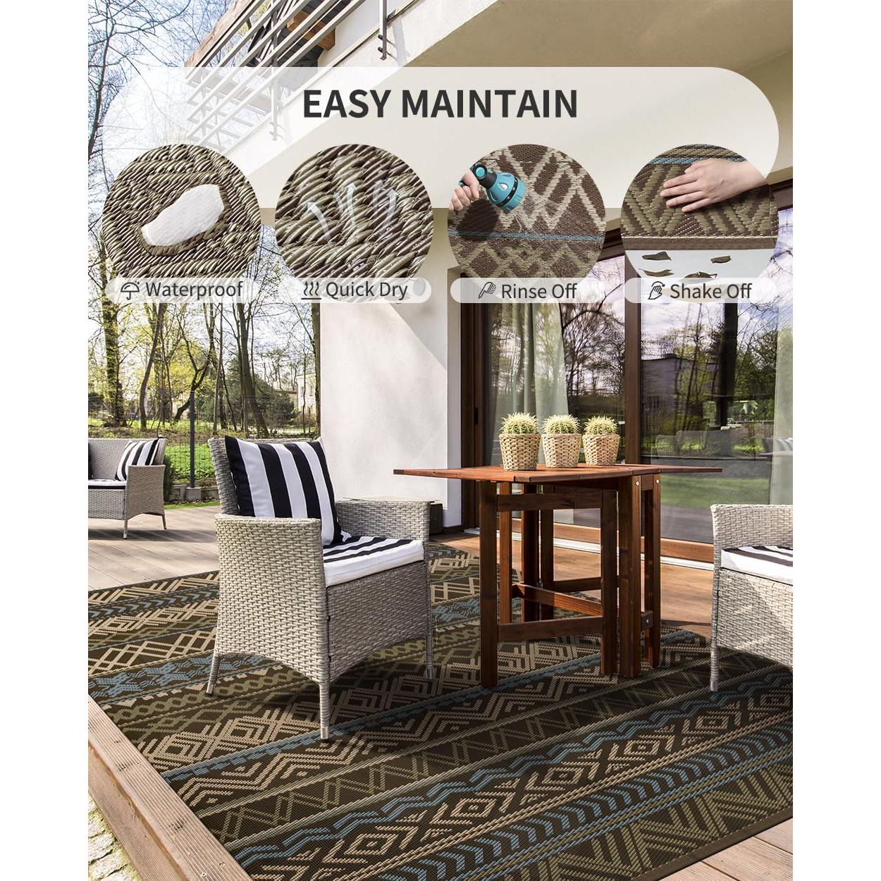 Alfombra Exterior Impermeable MontVoo 5x8 Reversible Boho