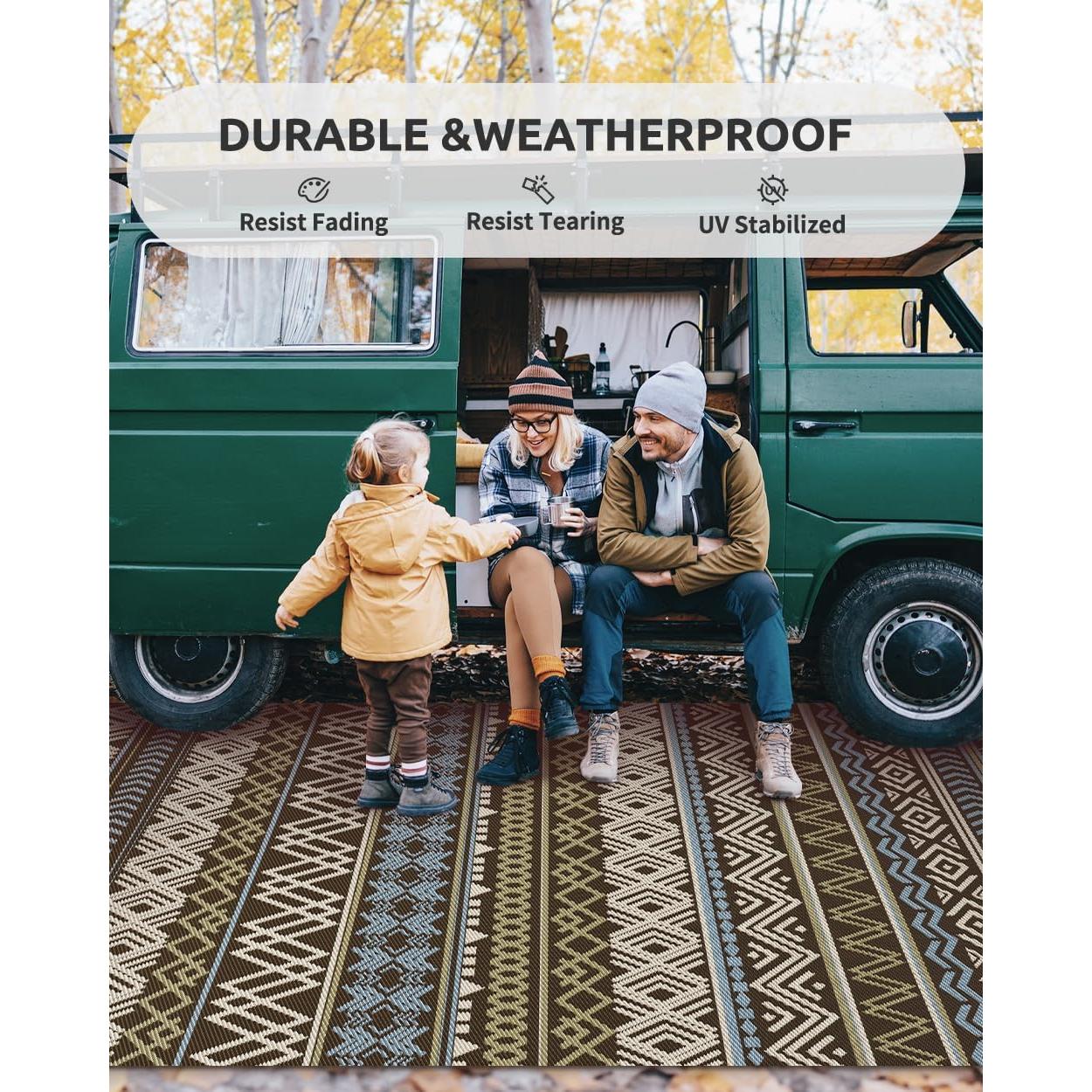 Alfombra Exterior Impermeable MontVoo 5x8 Reversible Boho