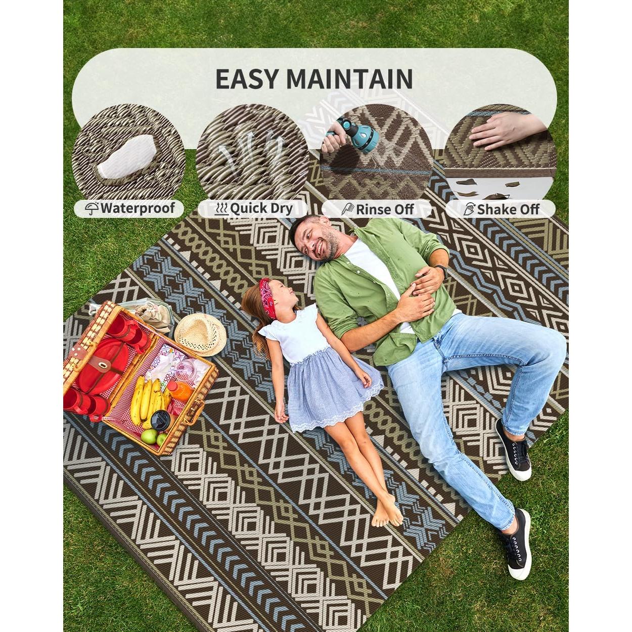 Alfombra Exterior Impermeable MontVoo 5x8 Reversible Boho