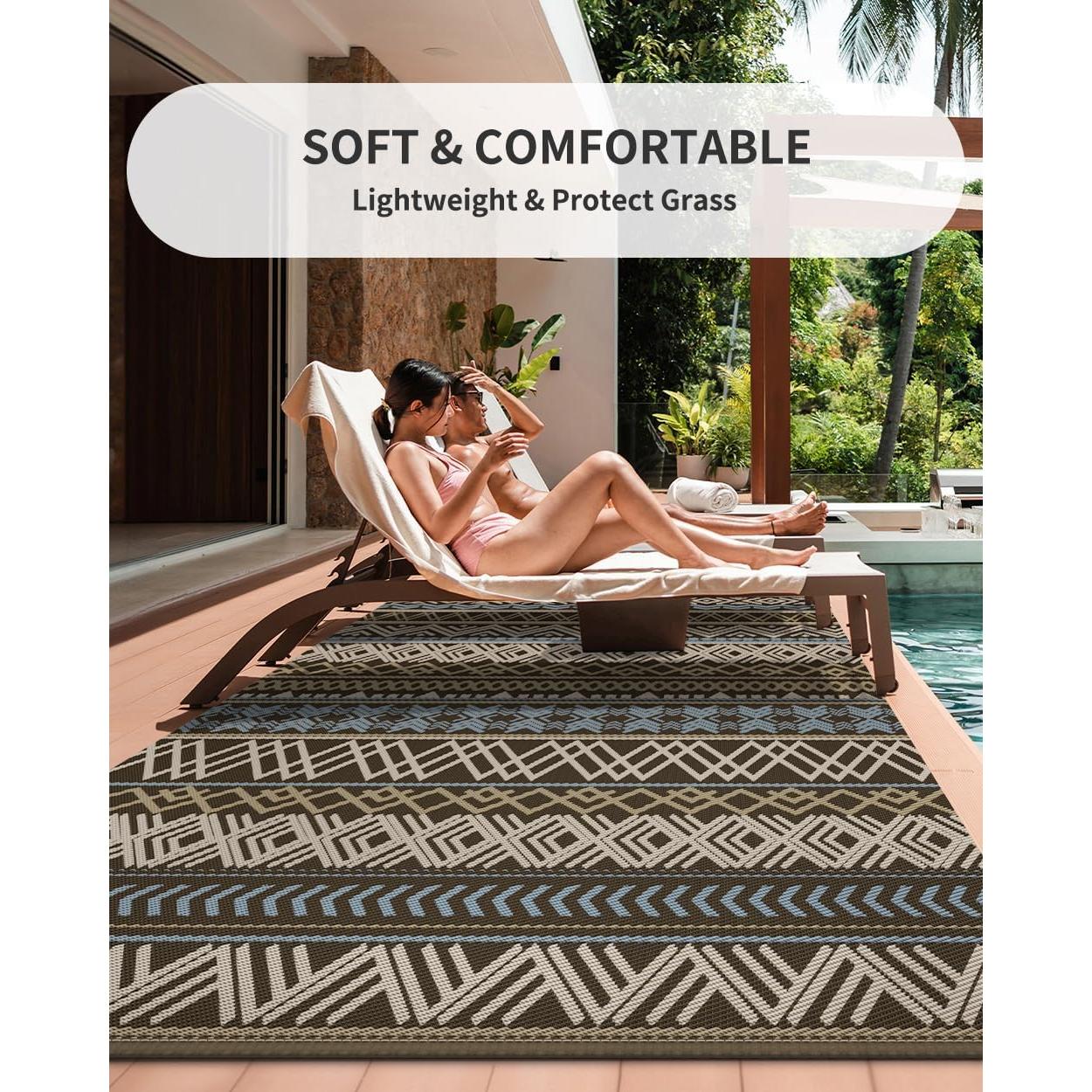 Alfombra Exterior Impermeable MontVoo 5x8 Reversible Boho