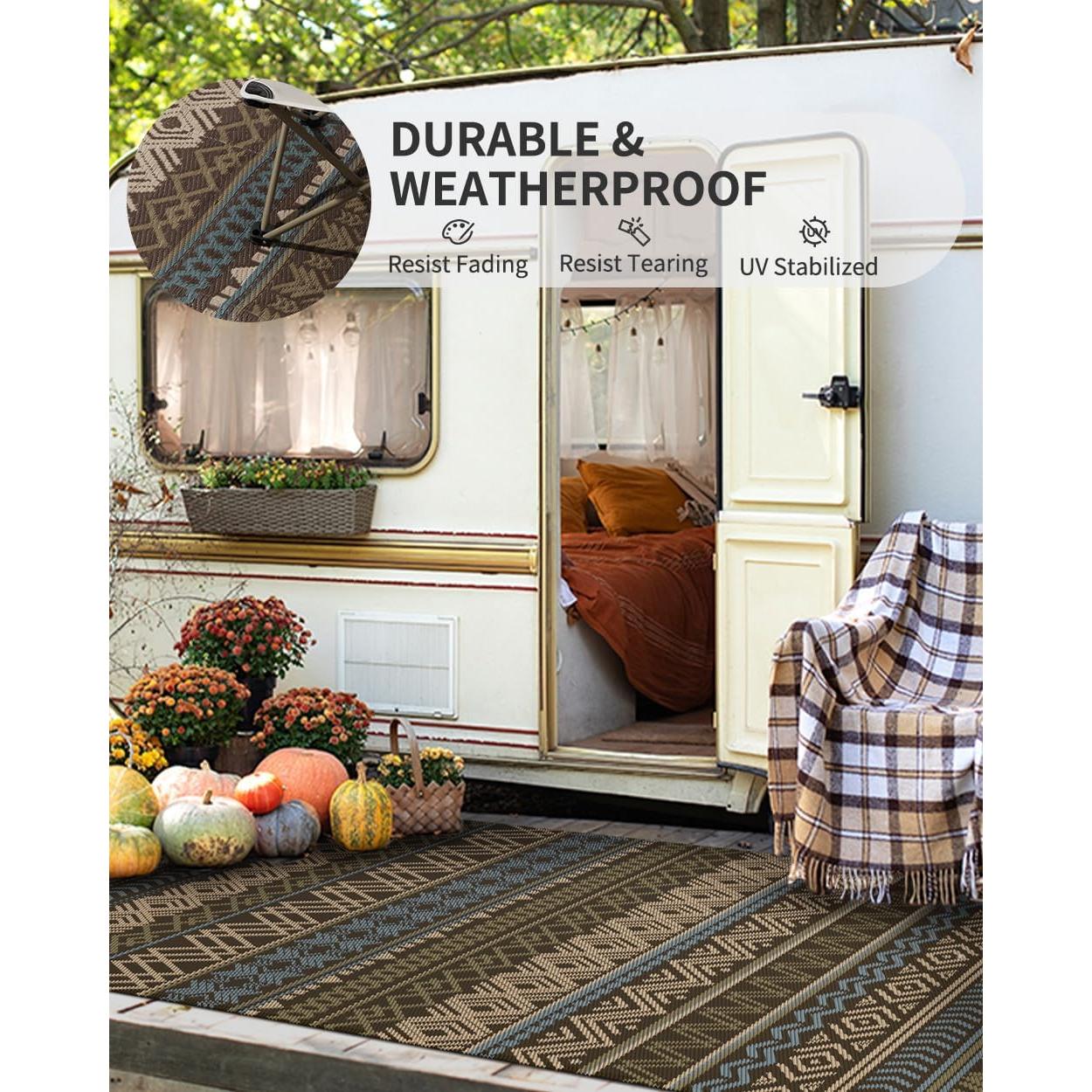 Alfombra Exterior Impermeable MontVoo 5x8 Reversible Boho