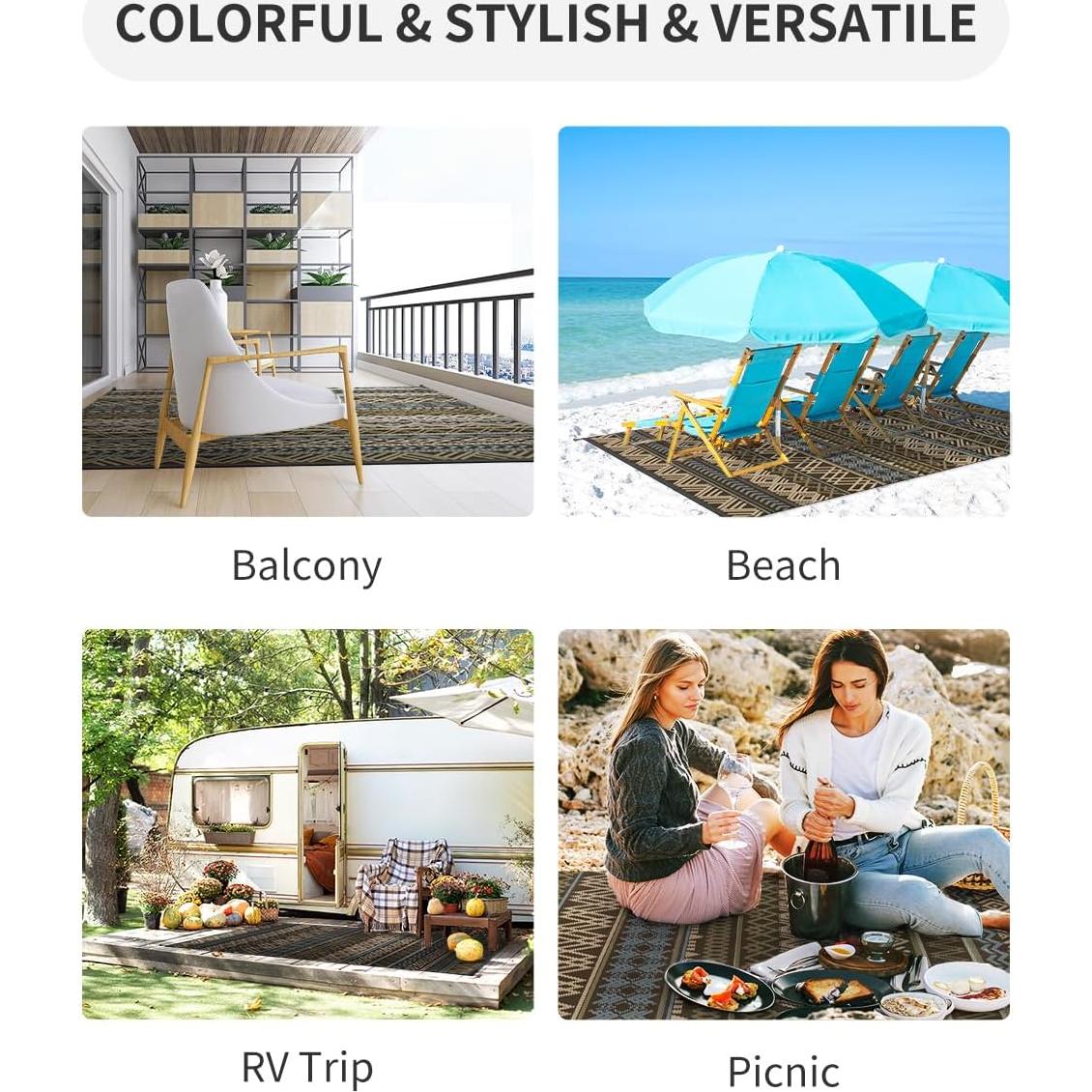 Alfombra Exterior Impermeable MontVoo 5x8 Reversible Boho