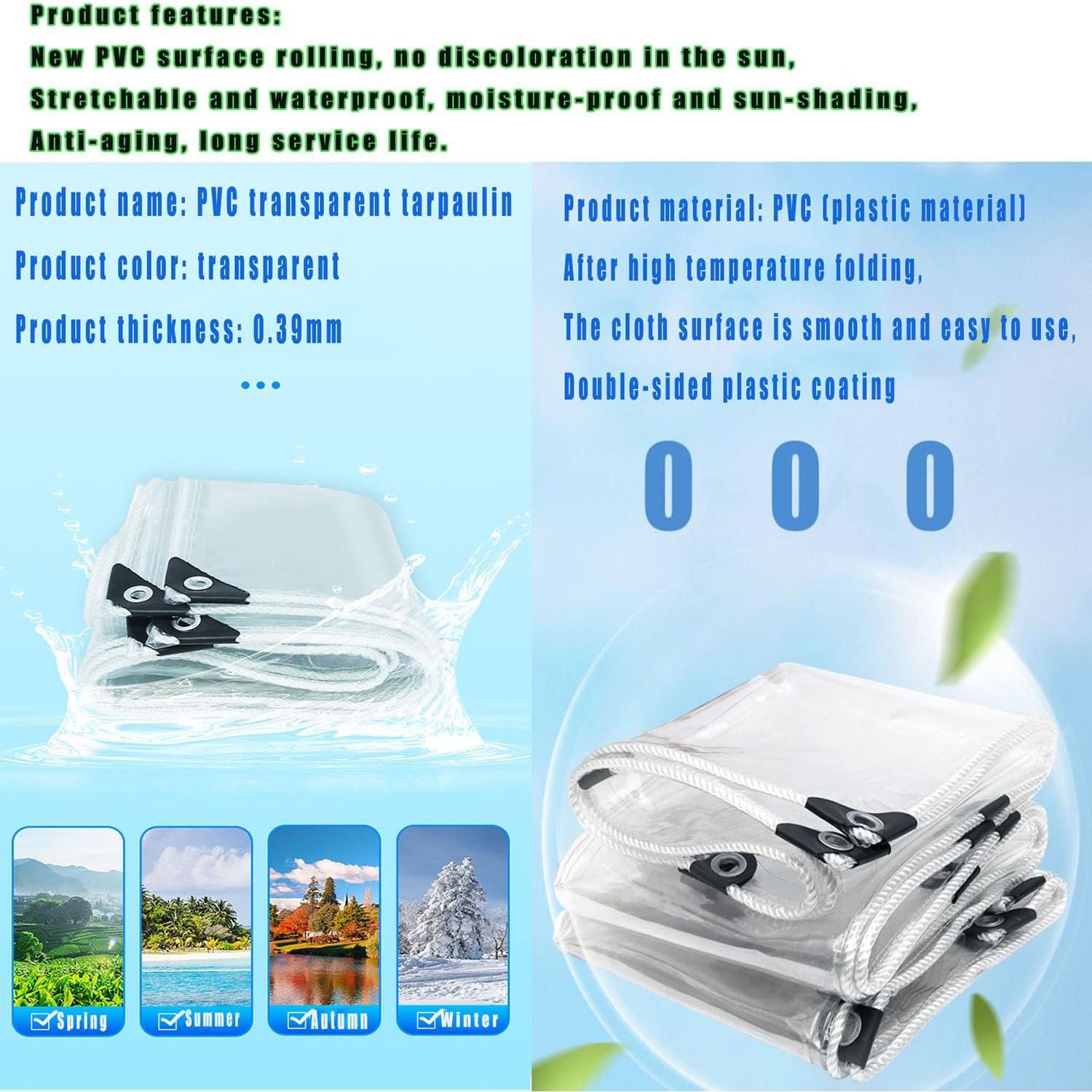 Lona Transparente Harmkrola 2.4x2.4m Impermeable 16Mil PVC