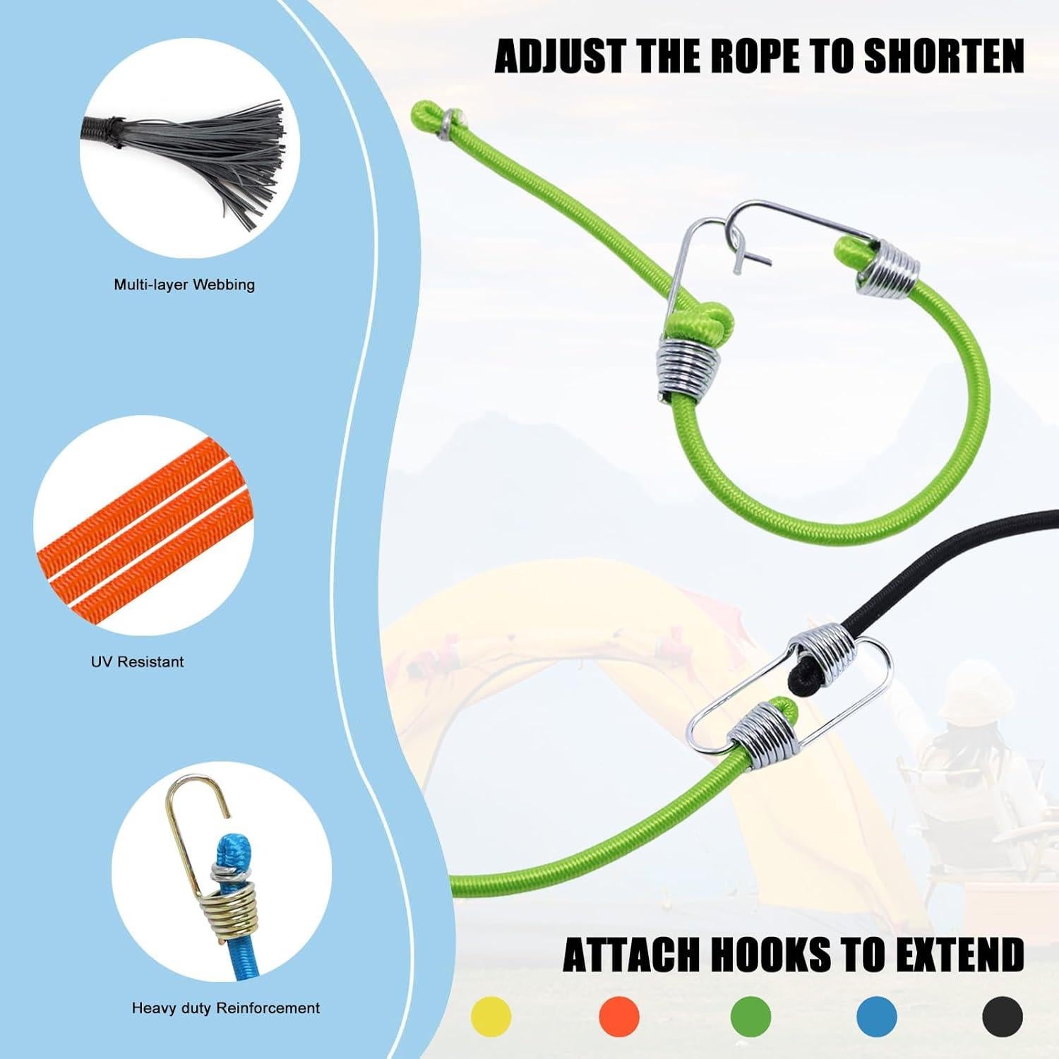 Cuerdas Bungee Pequeñas OPPKEPT 25cm Ajustables Paquete de 12