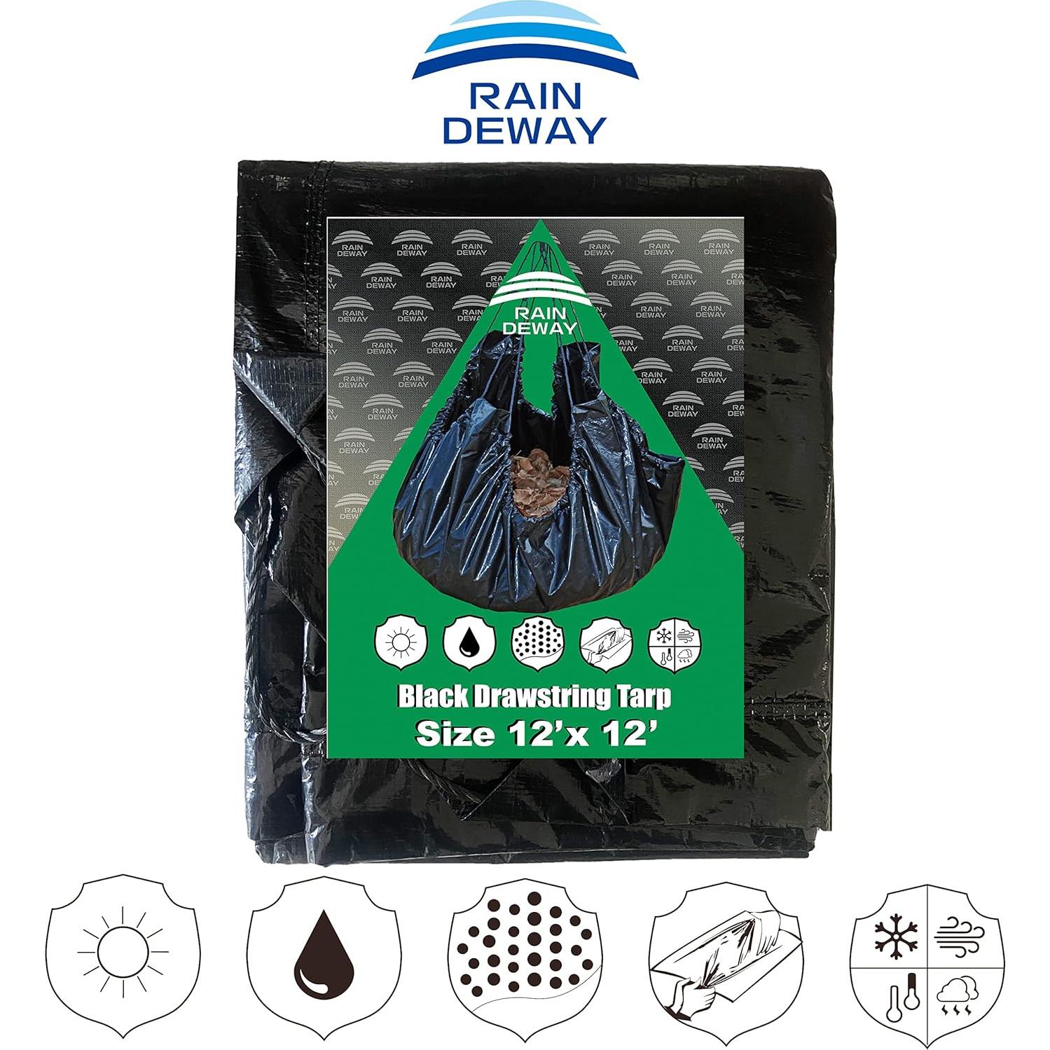 Lona de Jardín RAINDEWAY Negra 3.66x3.66m Impermeable con Cuerda