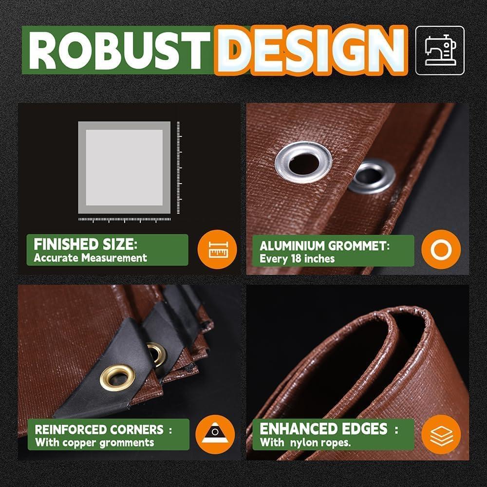 Tarp Impermeable RAINDEWAY 7x9 m, Resistente a UV, Color Marrón