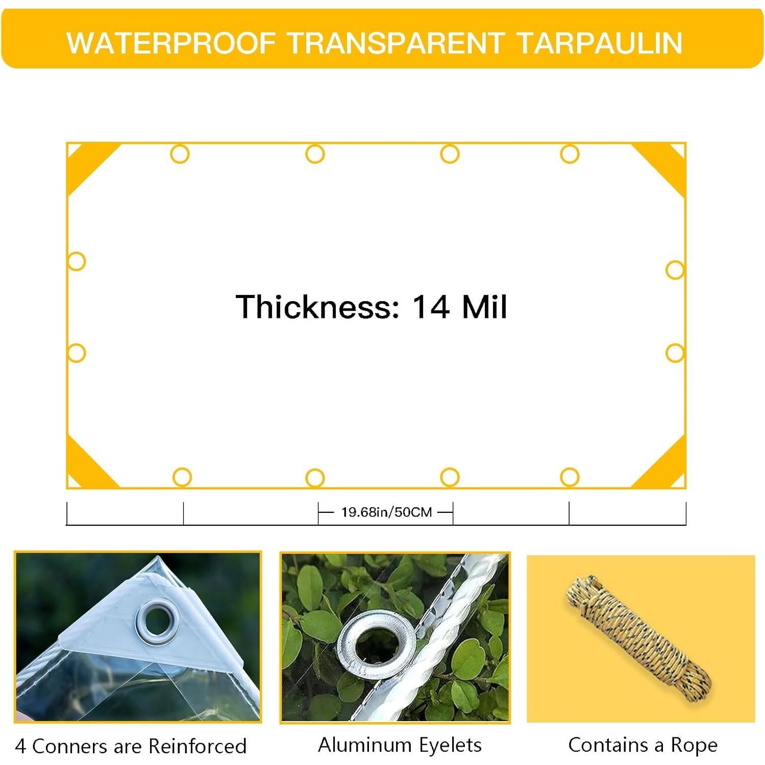 Lona Transparente 0.9x1.8m LC&QS Resistente al Agua 14Mil