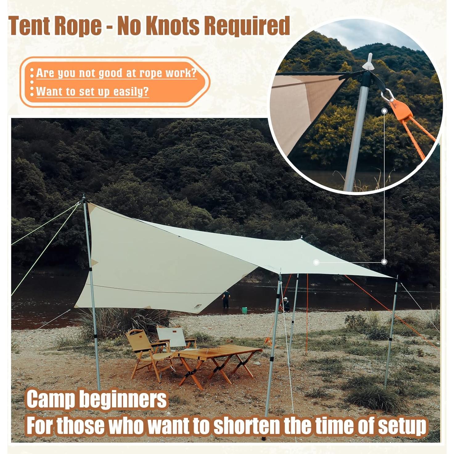 Cuerda de Camping HIKEMAN 4m Ajustable con Polea y Carabineros