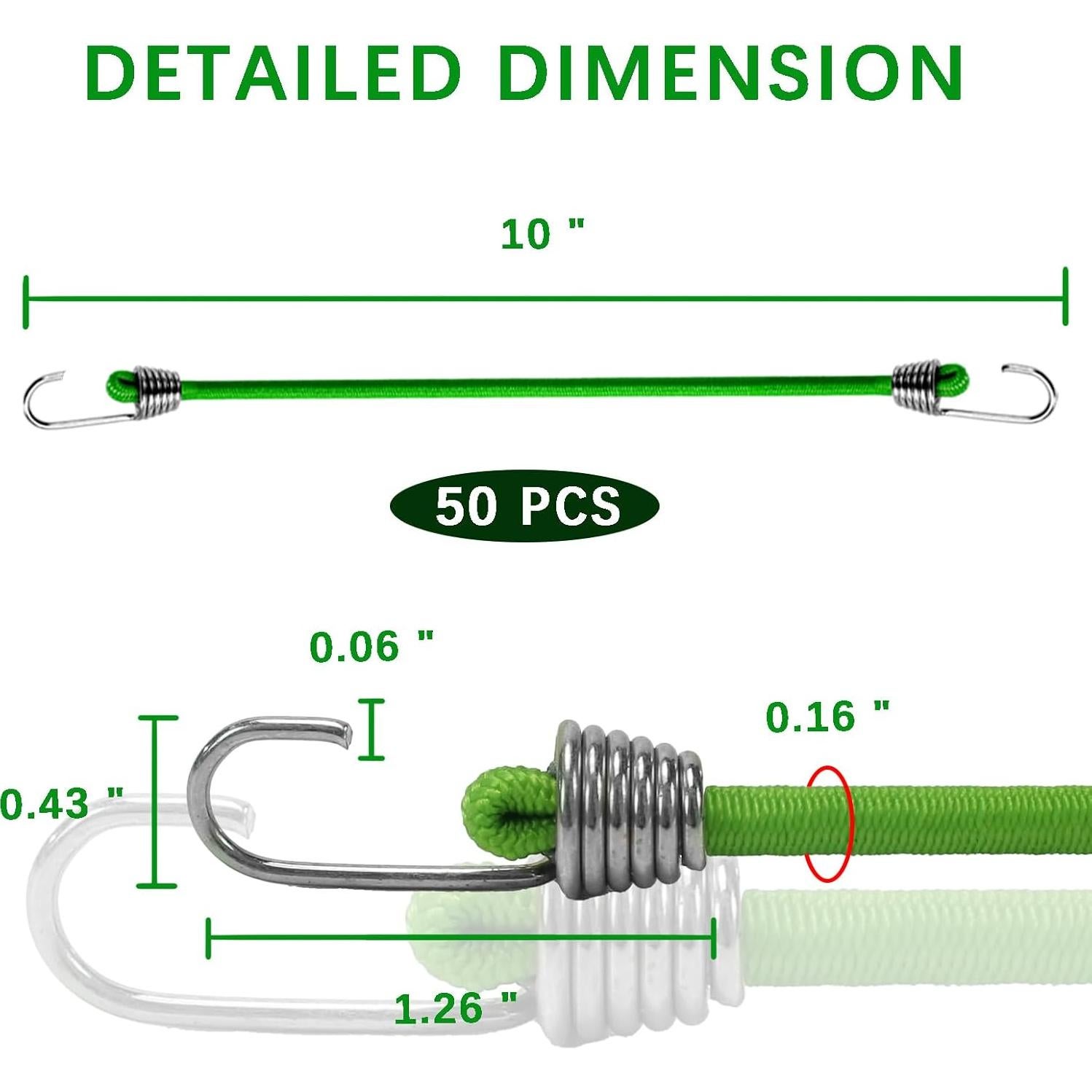 Paquete de 50 Cuerdas Elásticas Pequeñas Genérico 25.4 cm Verde
