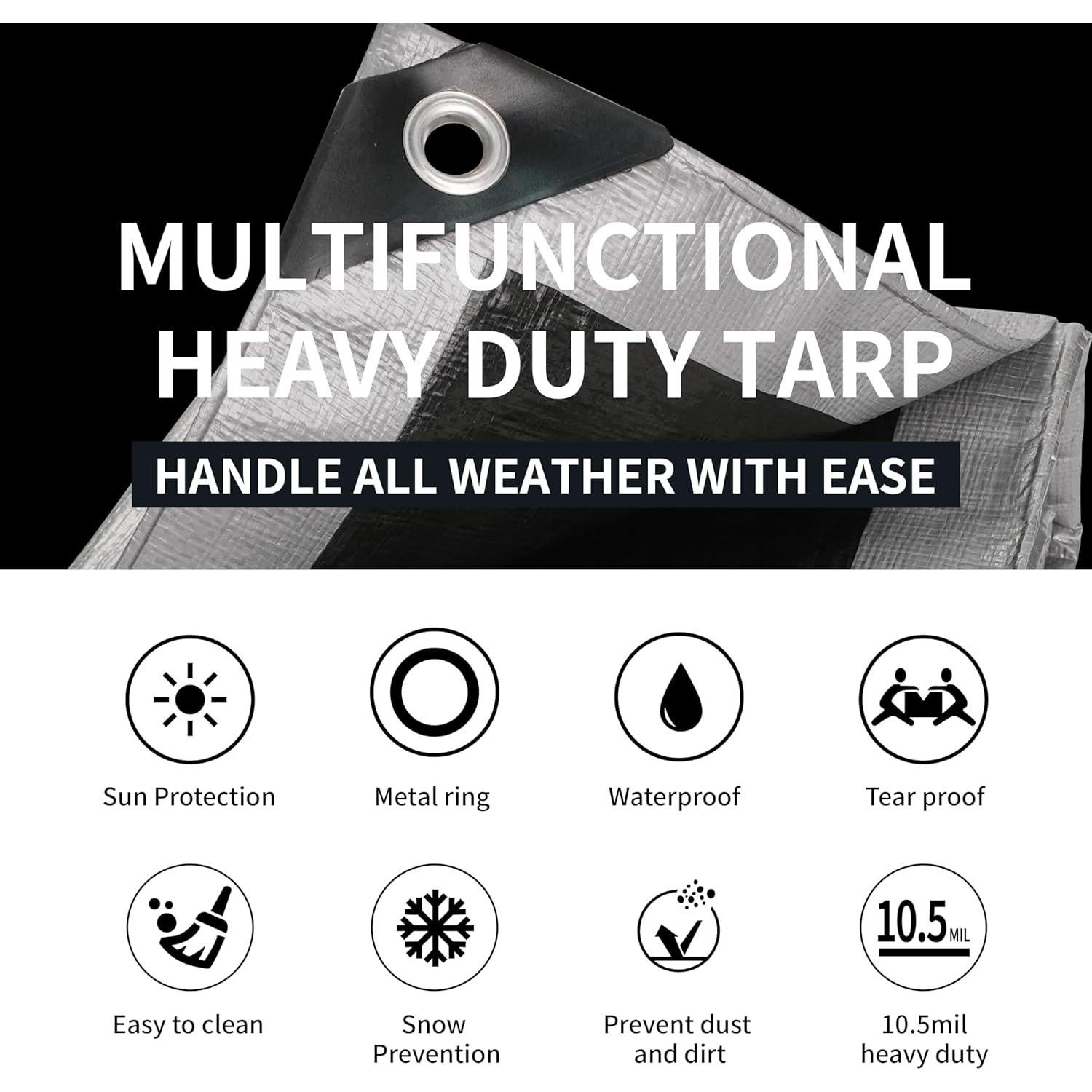 Lona TARPAL 8x4.88m Plata/Negro 10.5mil Impermeable