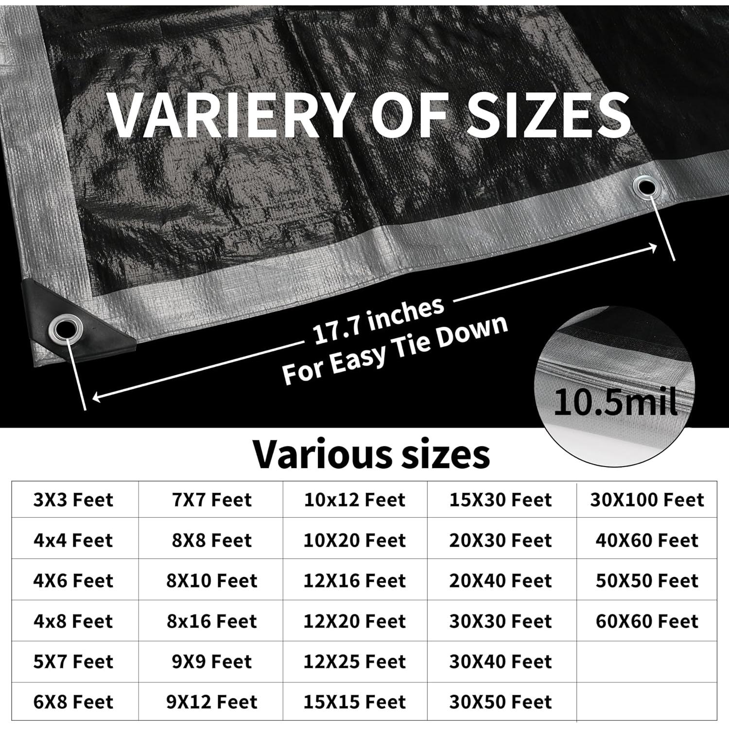 Lona TARPAL 8x4.88m Plata/Negro 10.5mil Impermeable