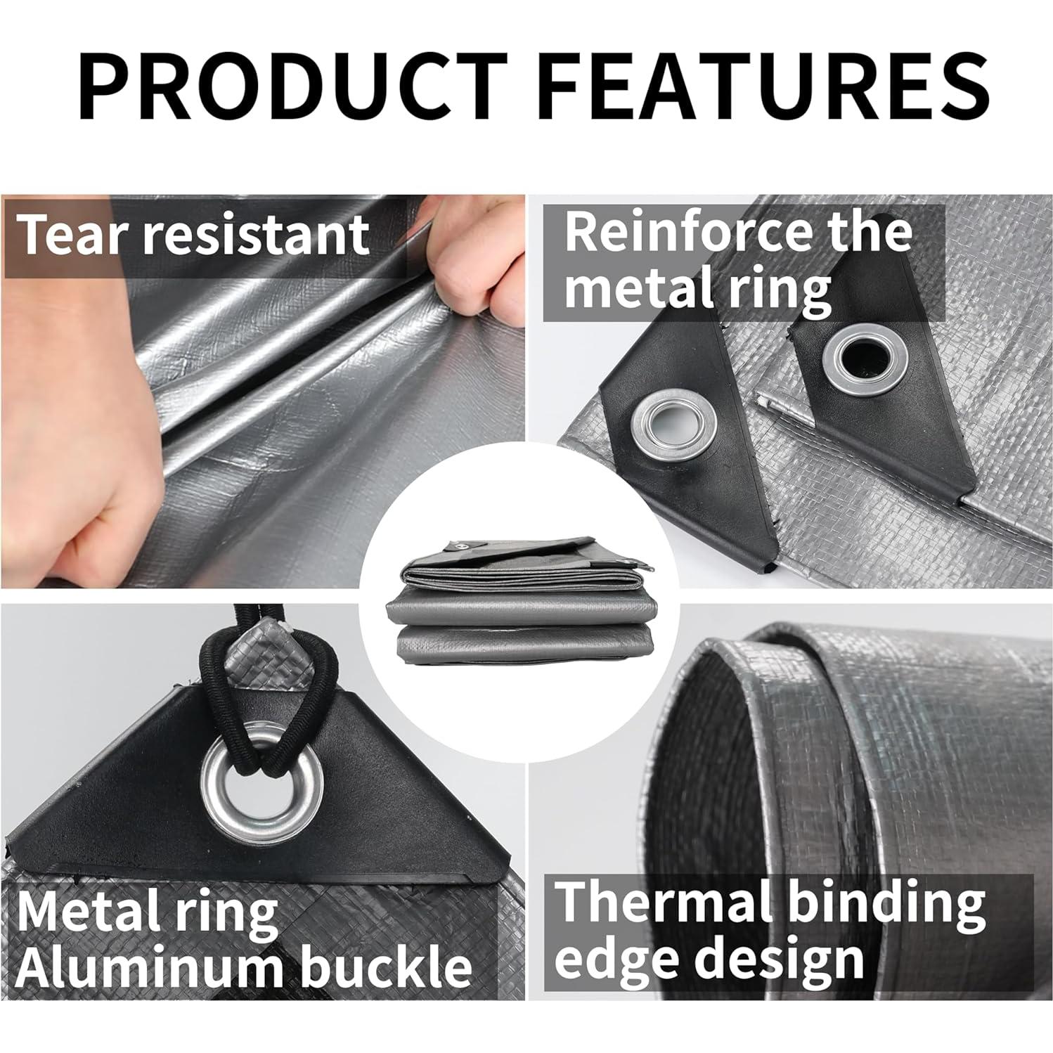 Lona TARPAL 8x4.88m Plata/Negro 10.5mil Impermeable