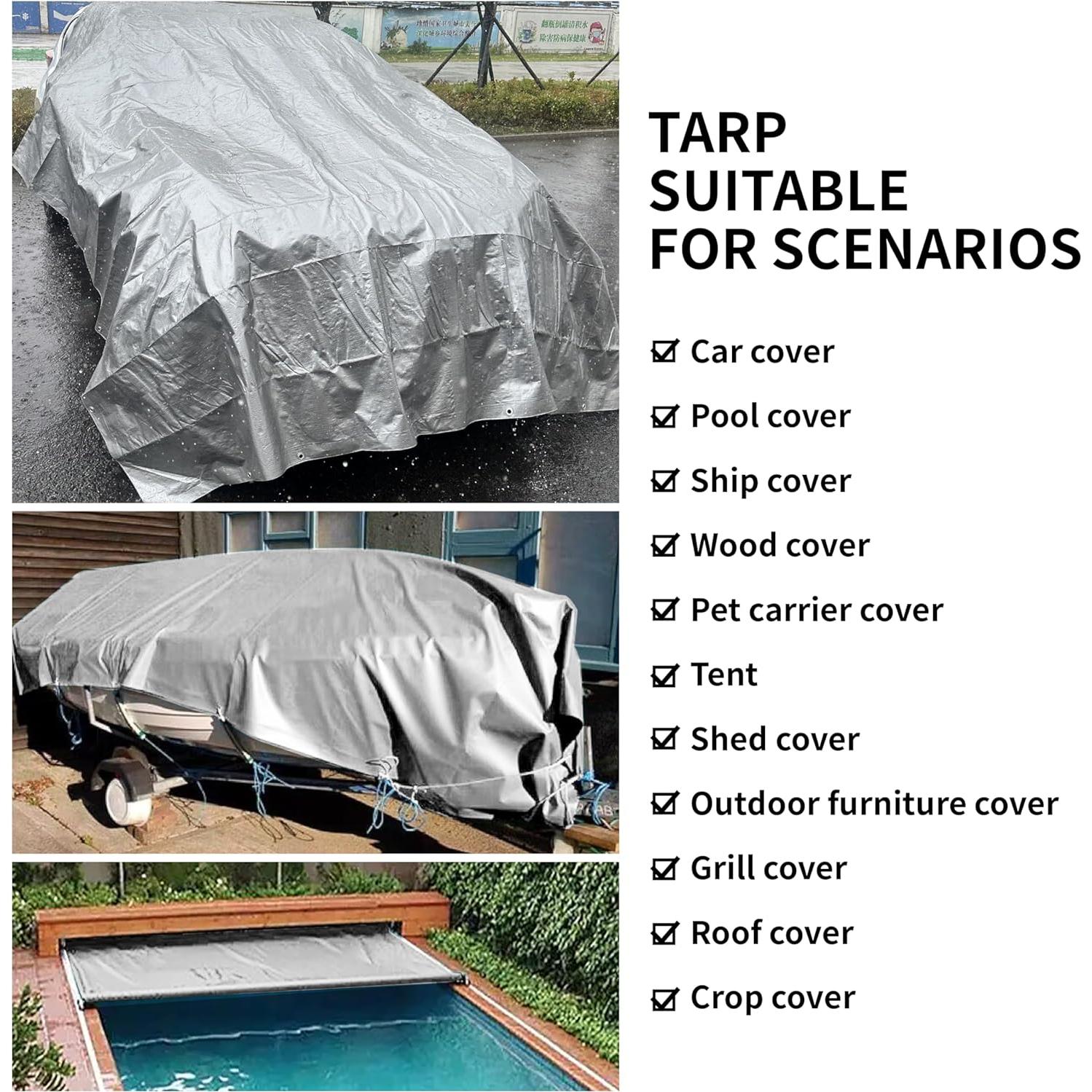Lona TARPAL 8x4.88m Plata/Negro 10.5mil Impermeable