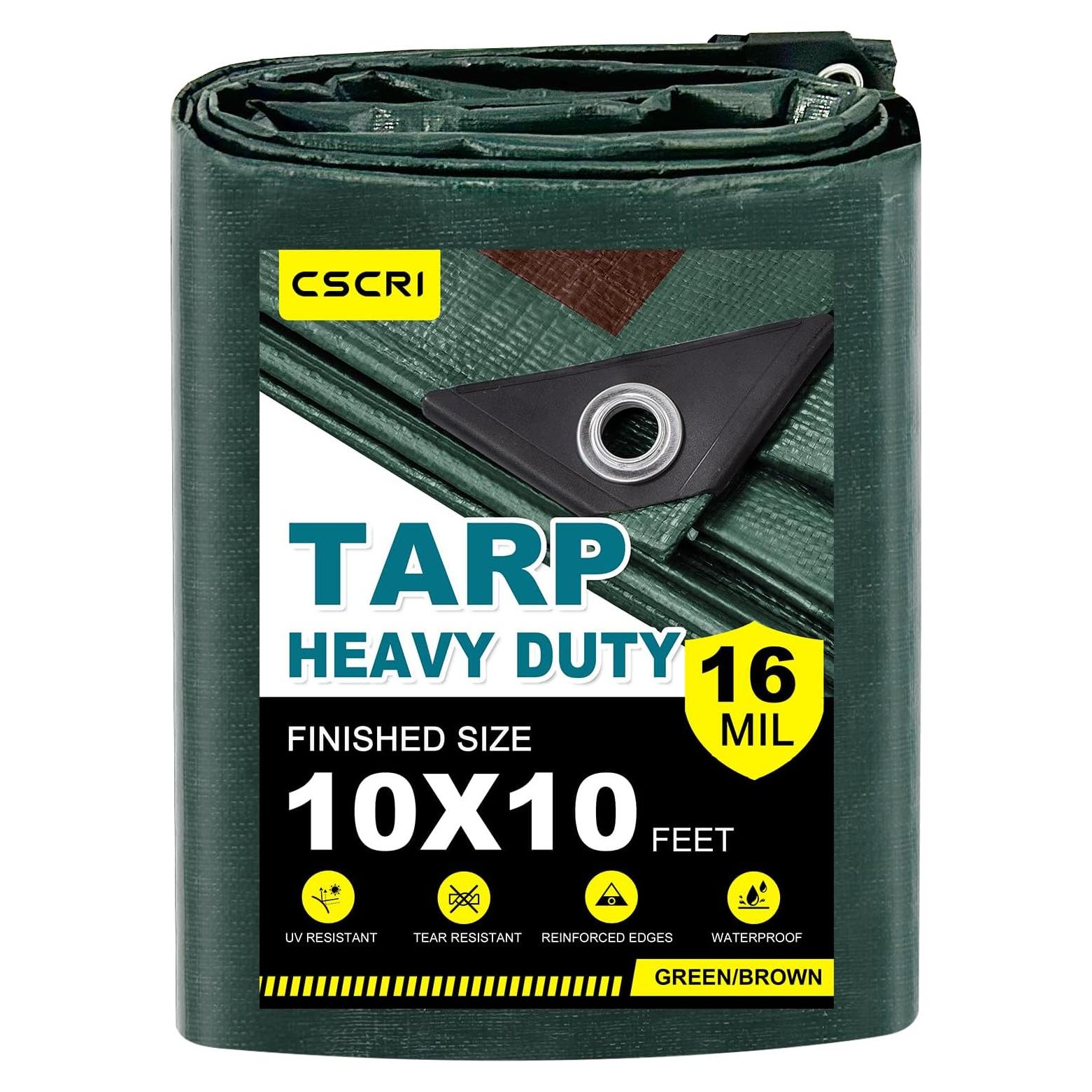 Lona Pesada Impermeable CSCRI 10x10 Pies (3.05x3.05 m) Verde/Marrón