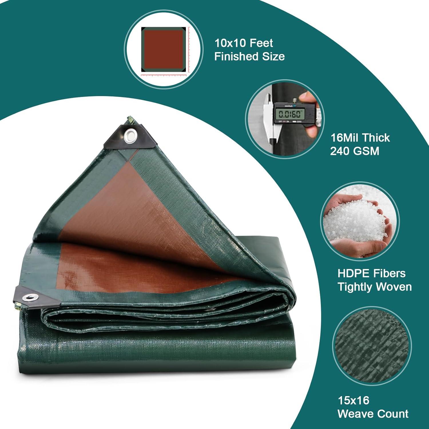 Lona Pesada Impermeable CSCRI 10x10 Pies (3.05x3.05 m) Verde/Marrón