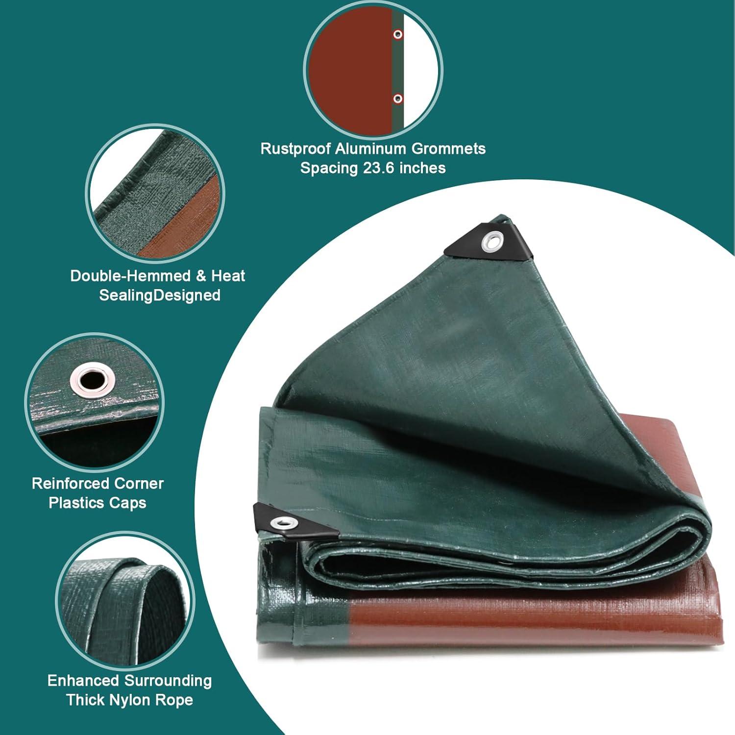 Lona Pesada Impermeable CSCRI 10x10 Pies (3.05x3.05 m) Verde/Marrón