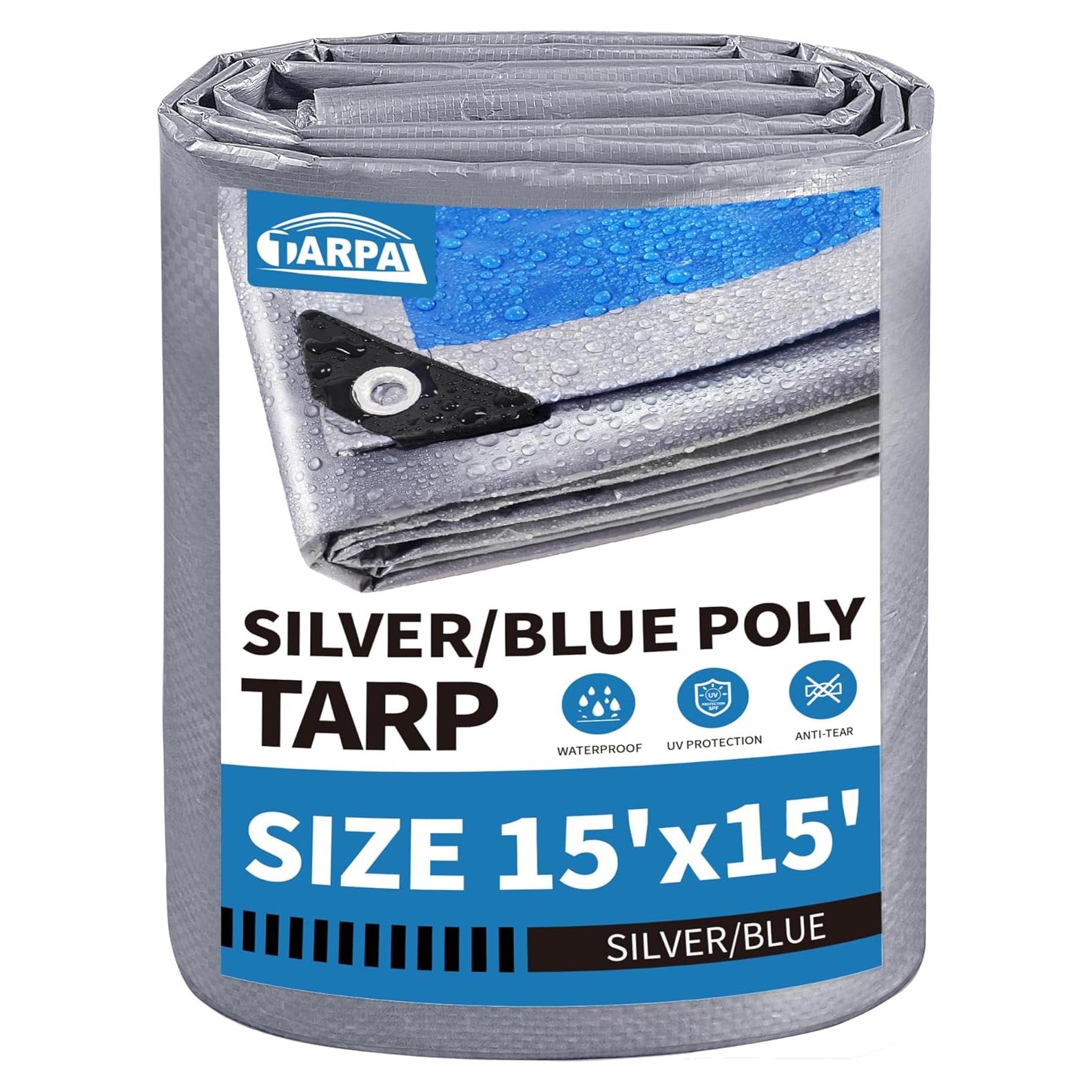 Lona Impermeable TARPAL 4.57x4.57m Plata/Azul 7.5mil UV