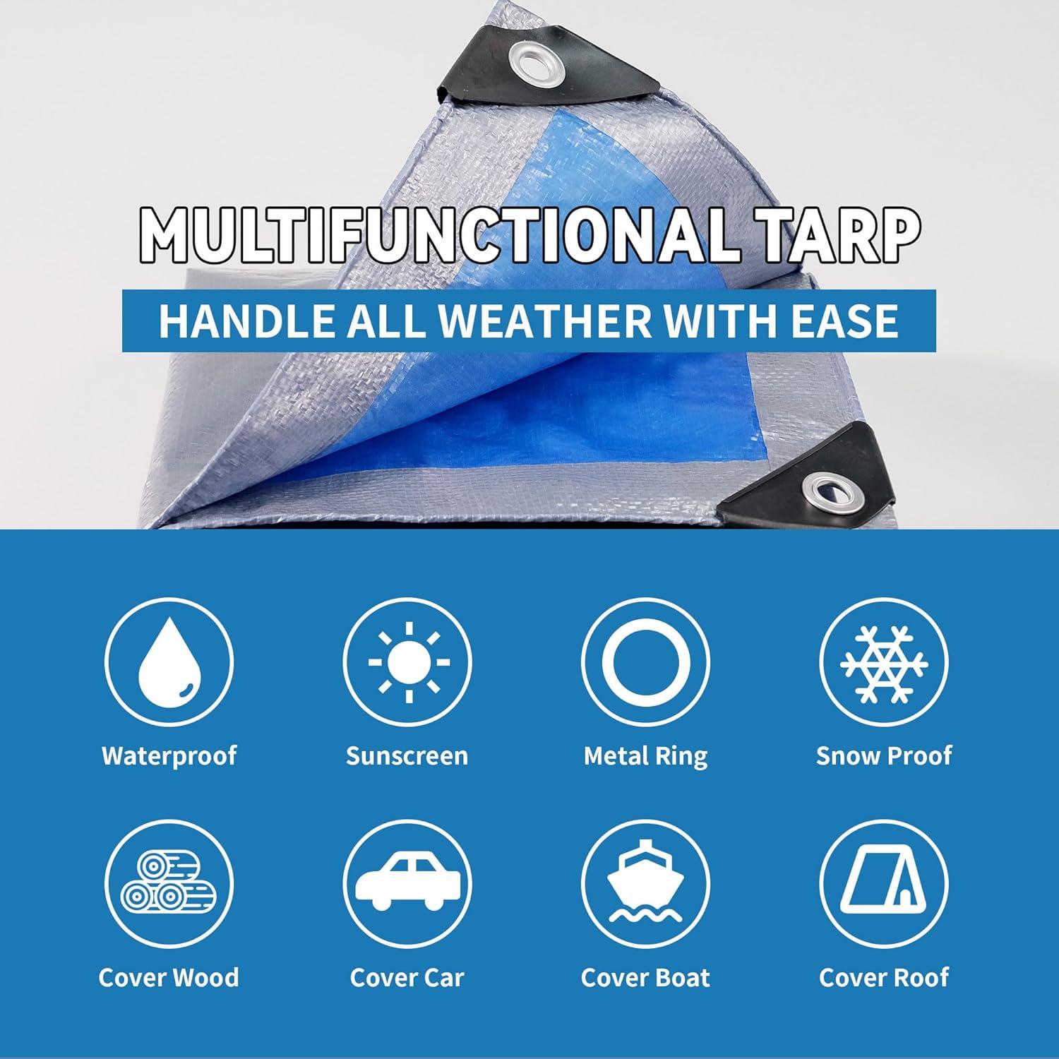 Lona Impermeable TARPAL 4.57x4.57m Plata/Azul 7.5mil UV