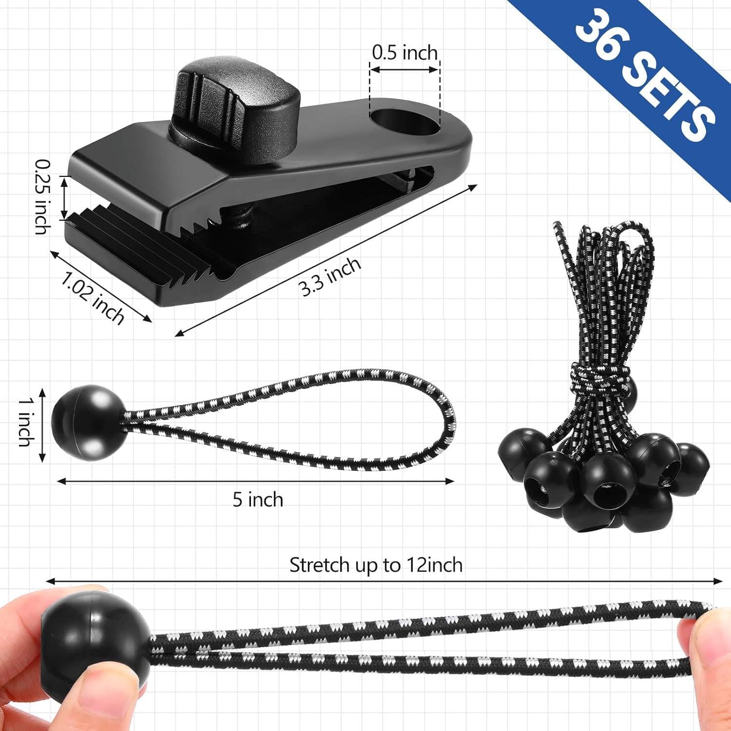 Yulejo 72 Pcs Clips de Lona y Cuerdas Bungee para Camping